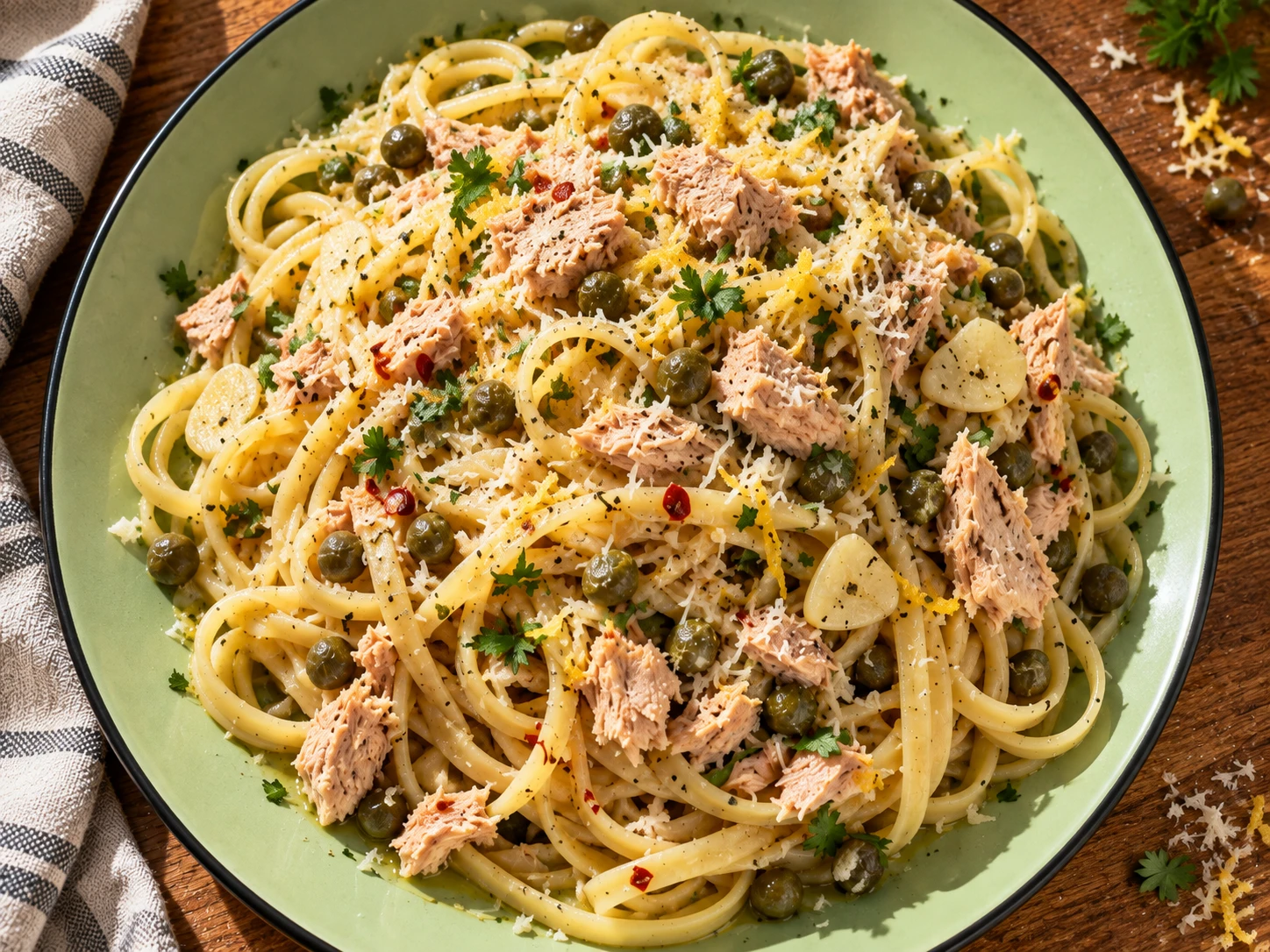 Lemon Herb Tuna Pasta aerial view