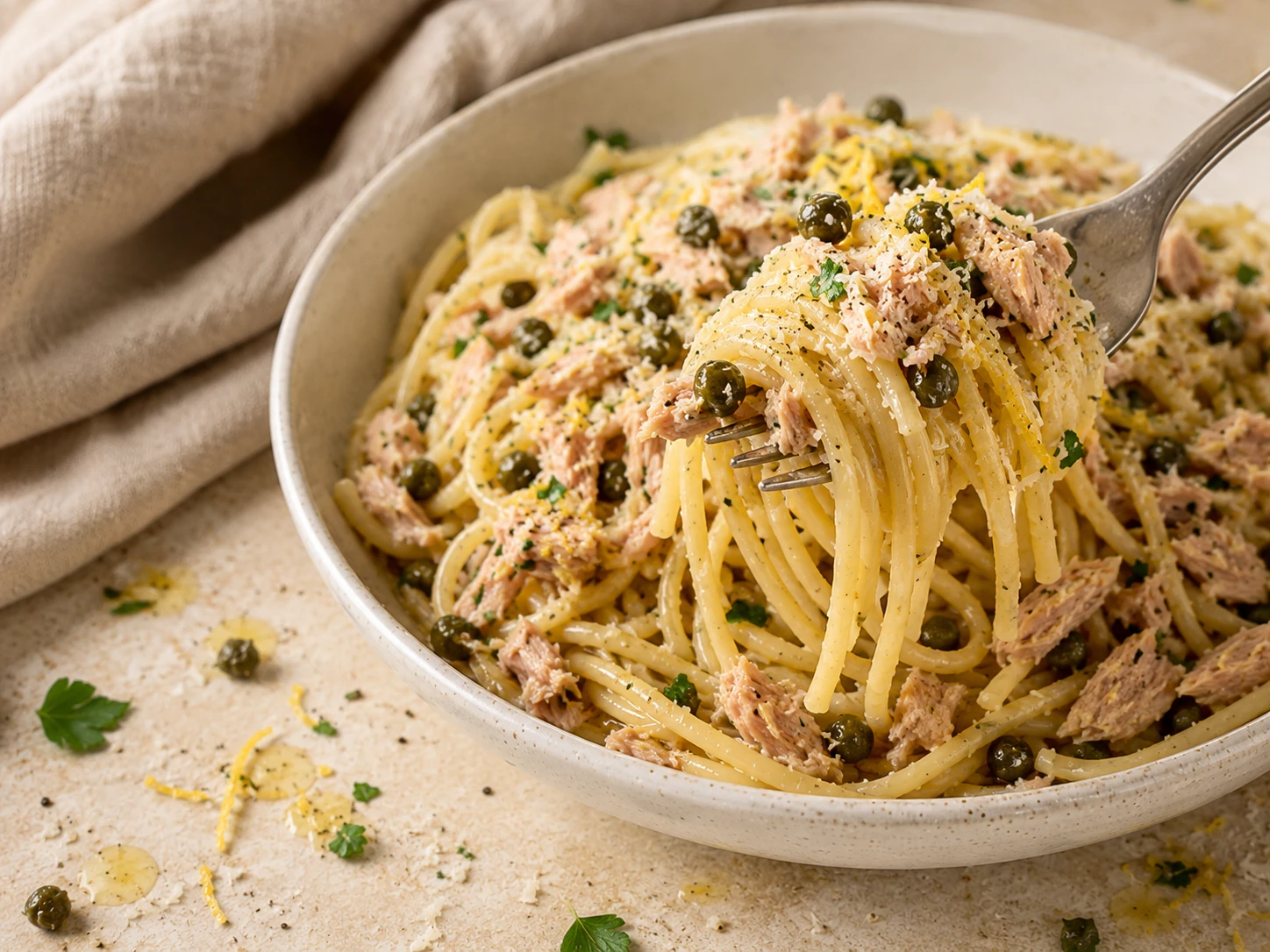 Lemon Herb Tuna Pasta close up
