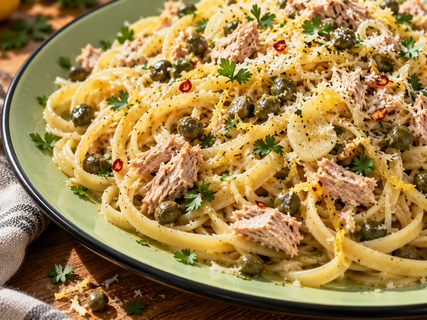 Lemon Herb Tuna Pasta close up