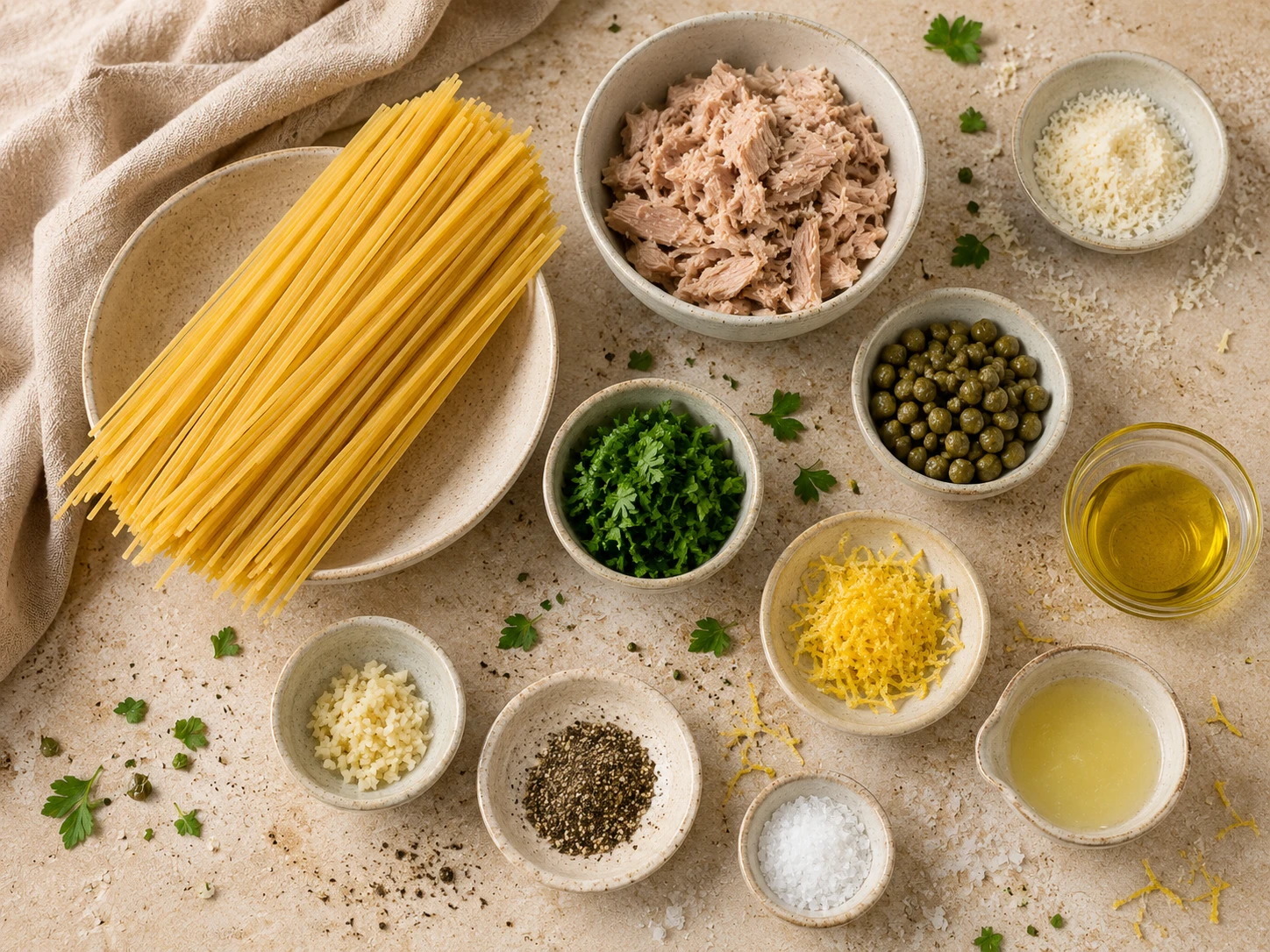 Lemon Herb Tuna Pasta preparation