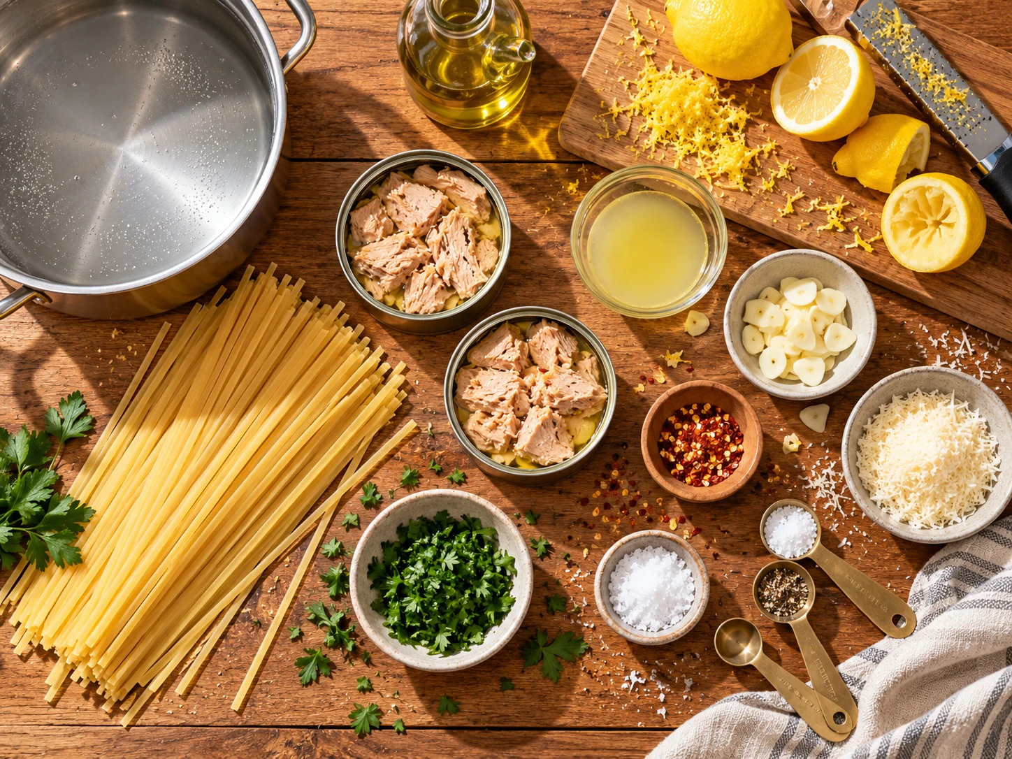 Lemon Herb Tuna Pasta preparation