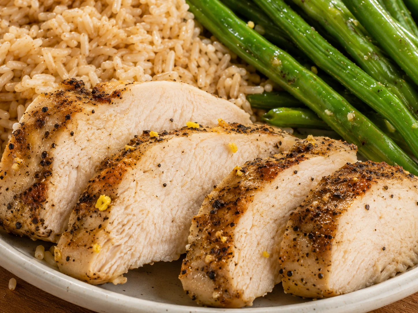 Lemon Pepper Chicken Green Bean Meal Prep close up