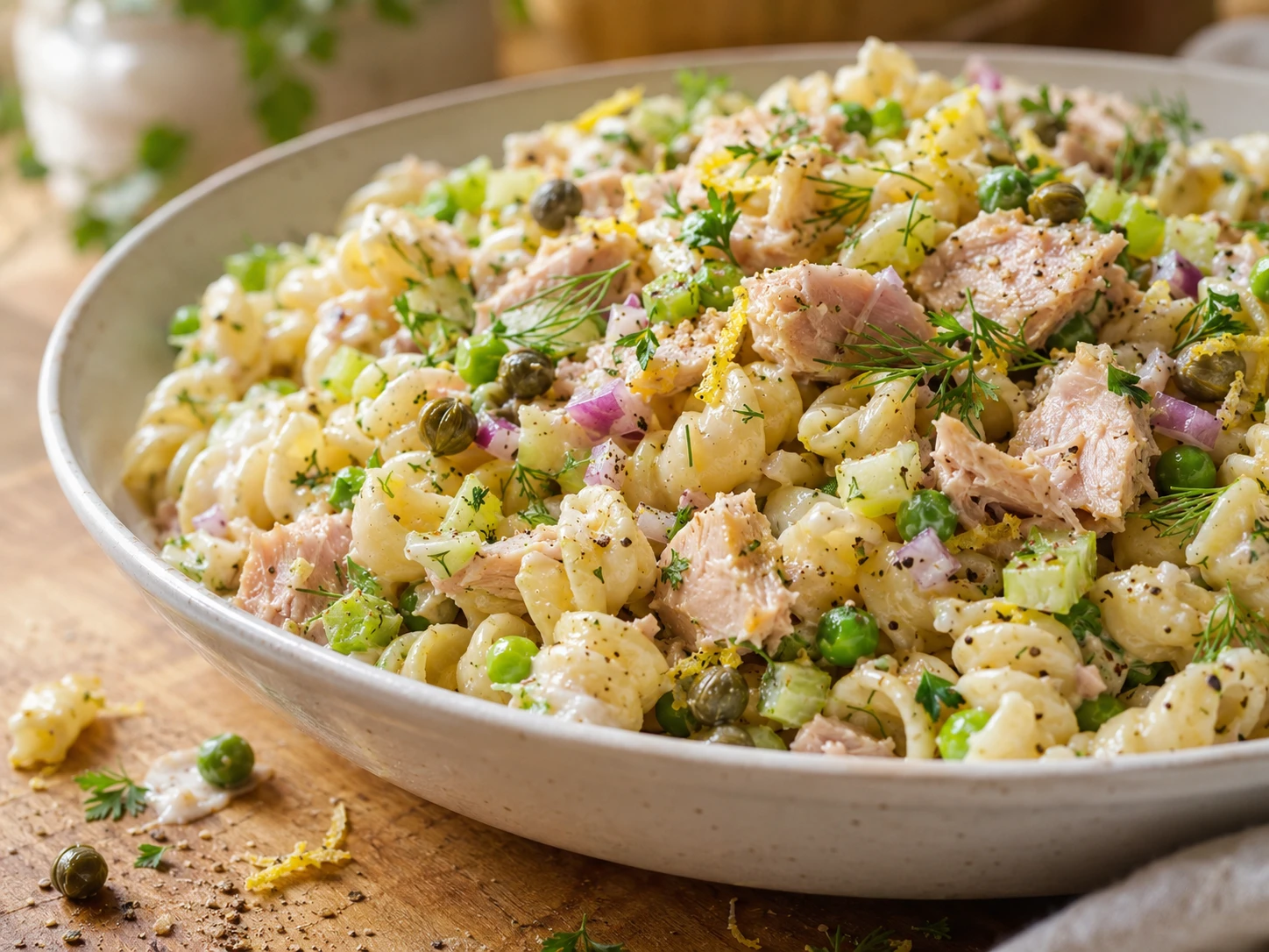 Lemon Pepper Tuna Pasta Salad close up