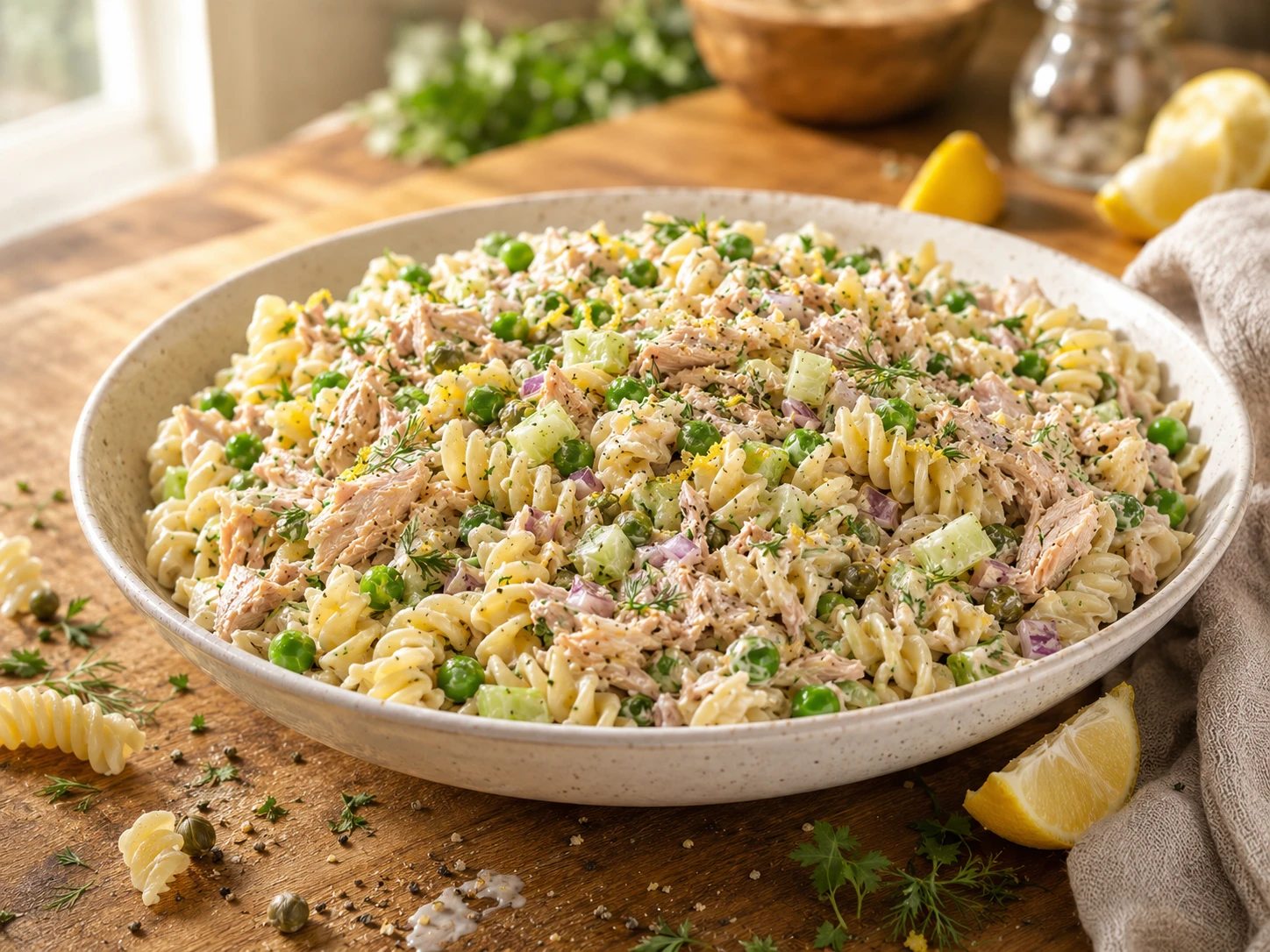 Lemon Pepper Tuna Pasta Salad preparation
