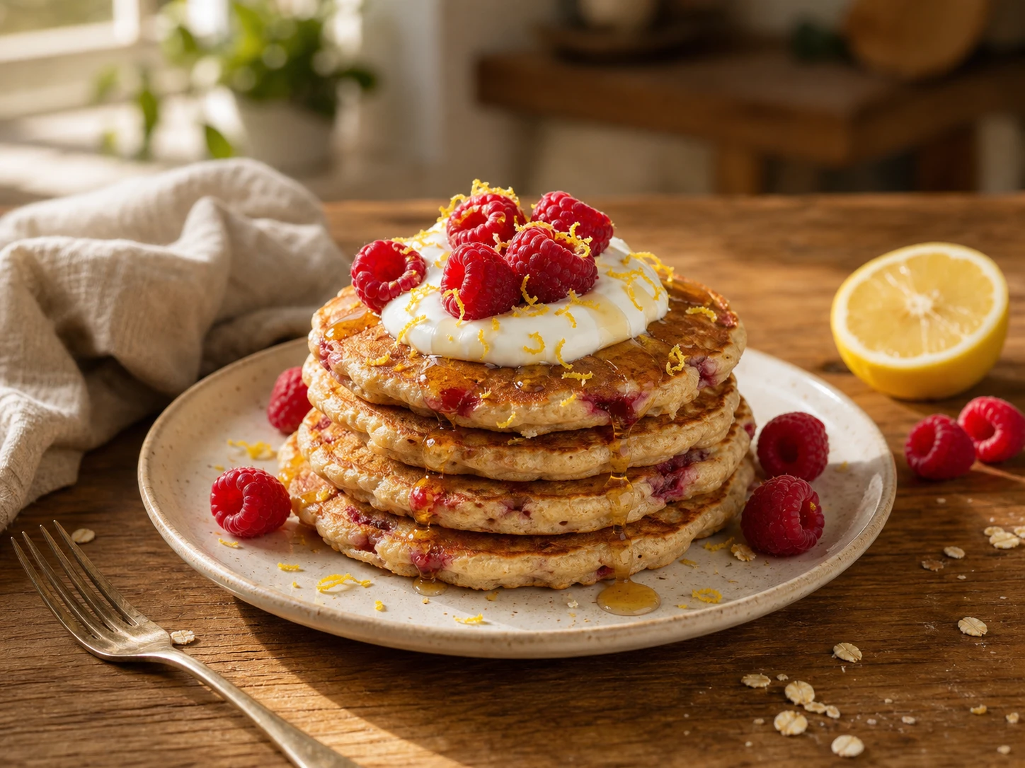 Lemon Raspberry Protein Pancakes