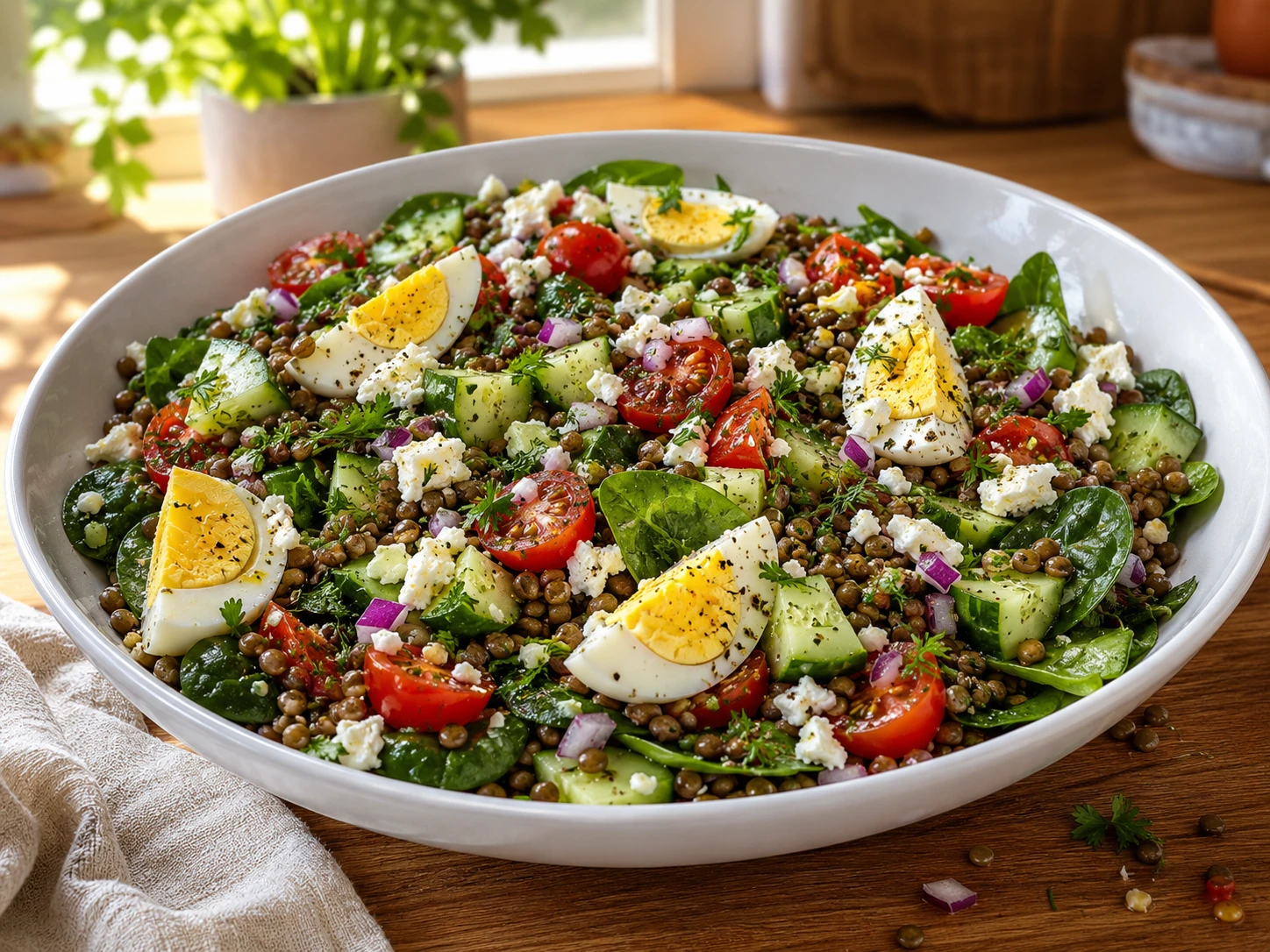 Lentil Egg and Feta Protein Salad
