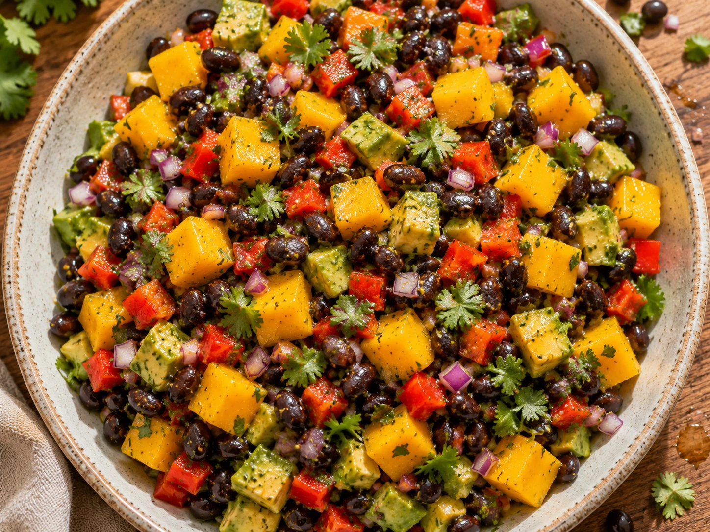 Mango Avocado Black Bean Salad preparation
