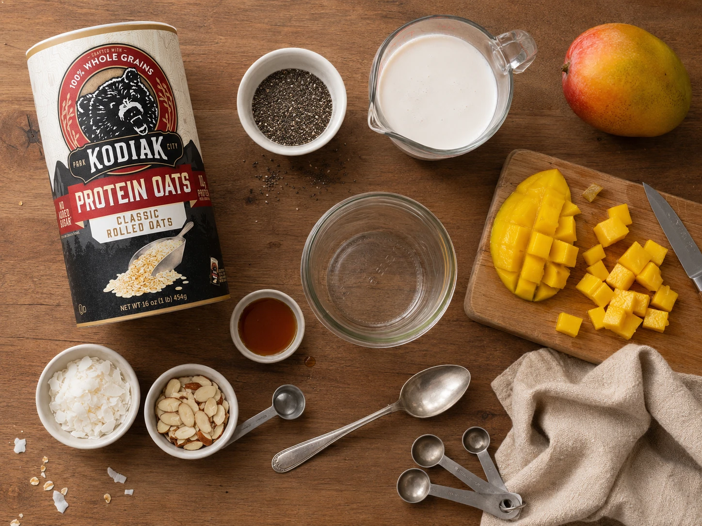 Mango Coconut Chia Oat Bowl preparation