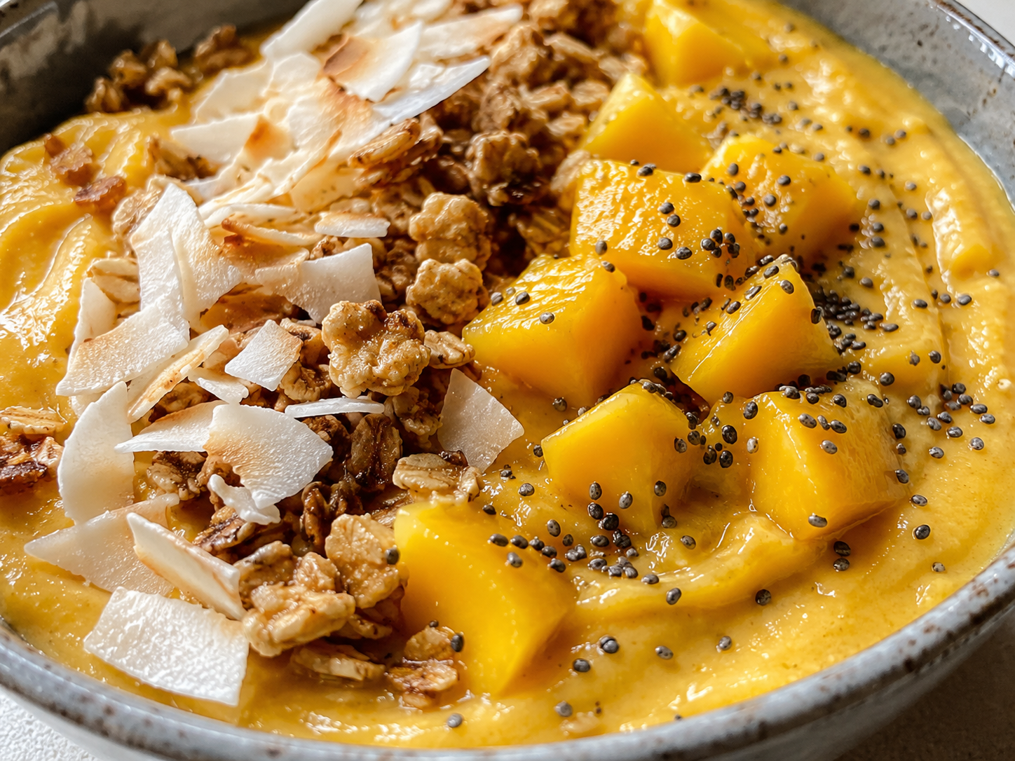 Mango Pineapple Protein Bowl close up