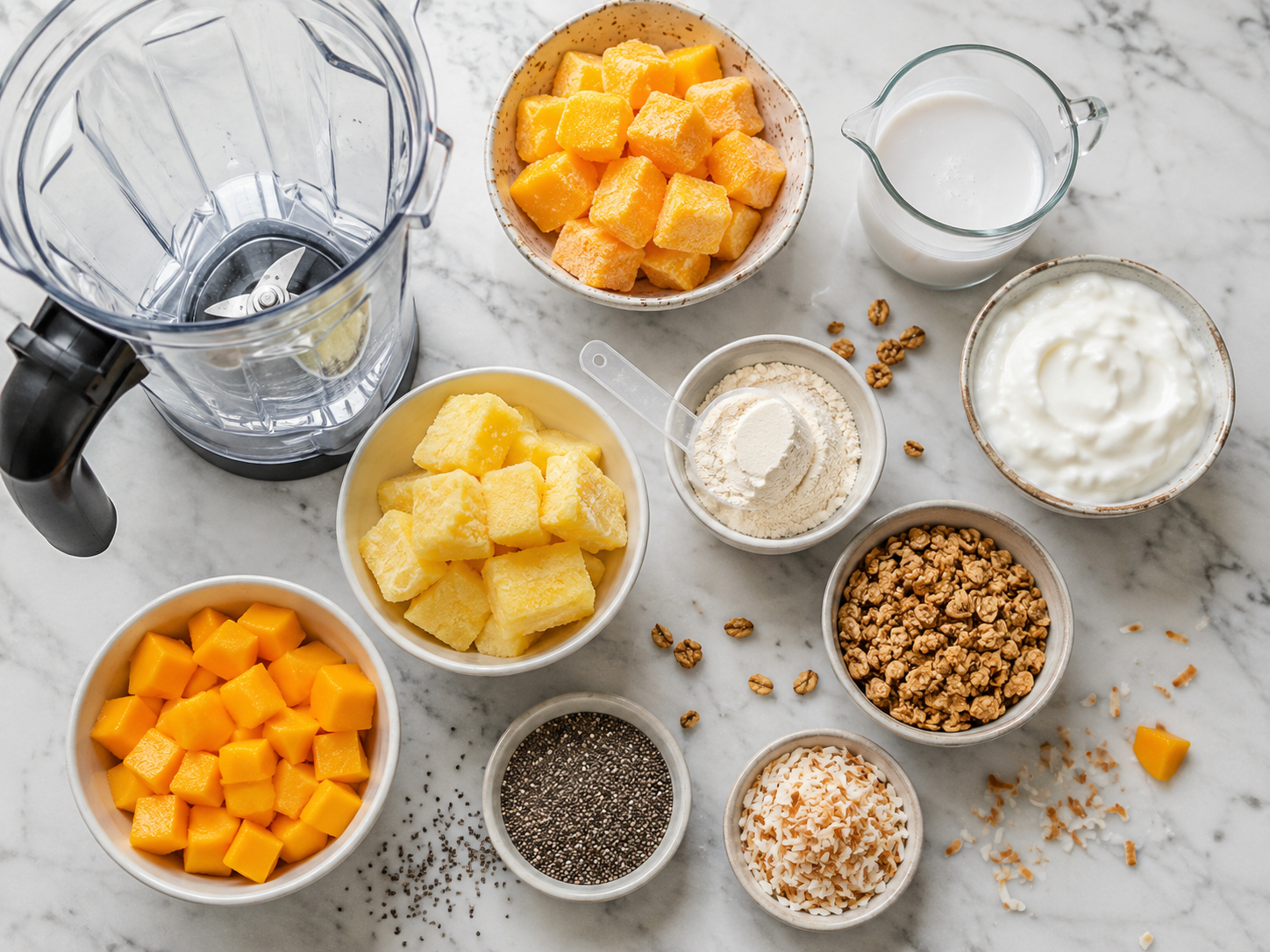 Mango Pineapple Protein Bowl preparation