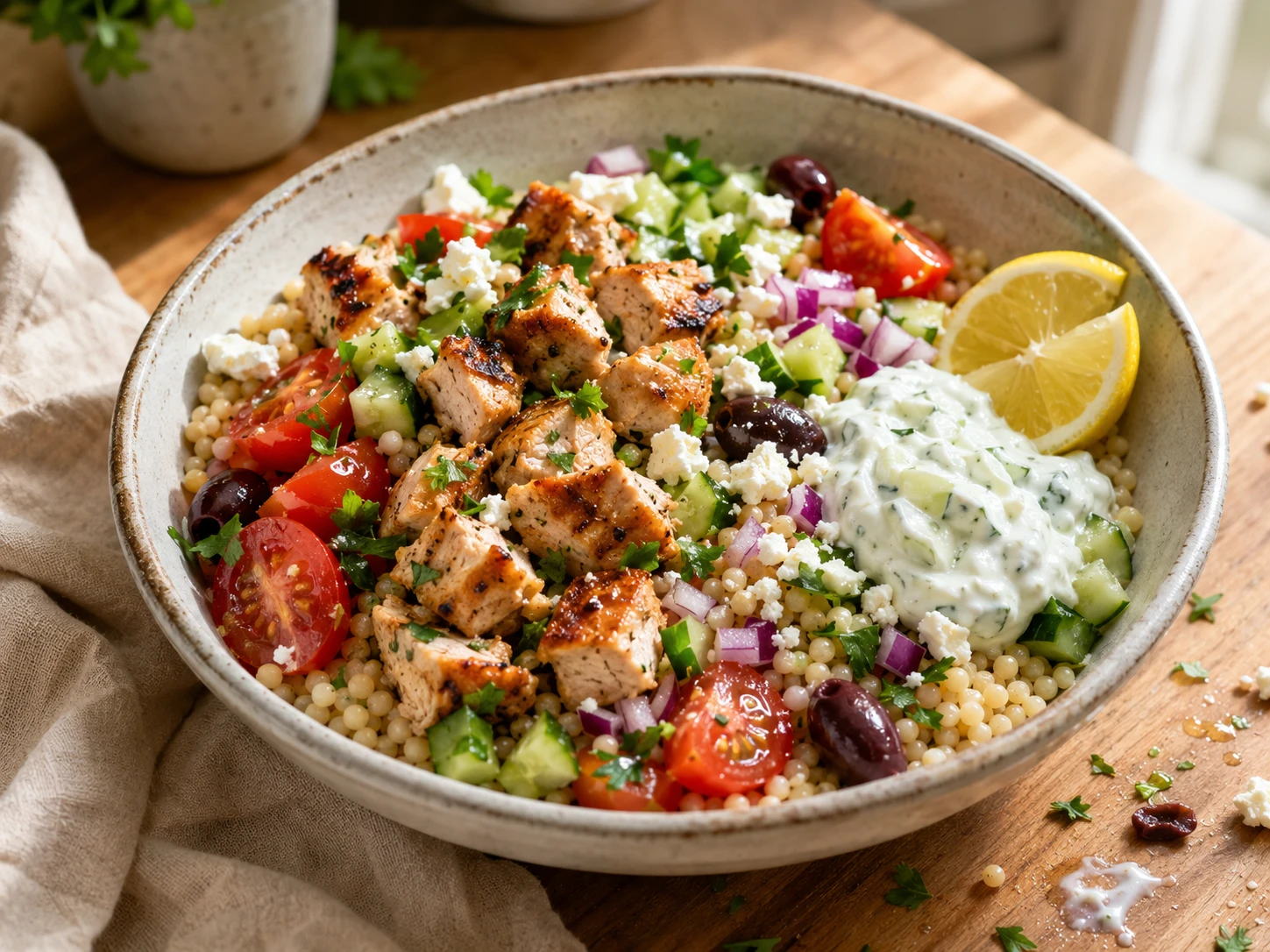 Mediterranean Chicken Bowl preparation