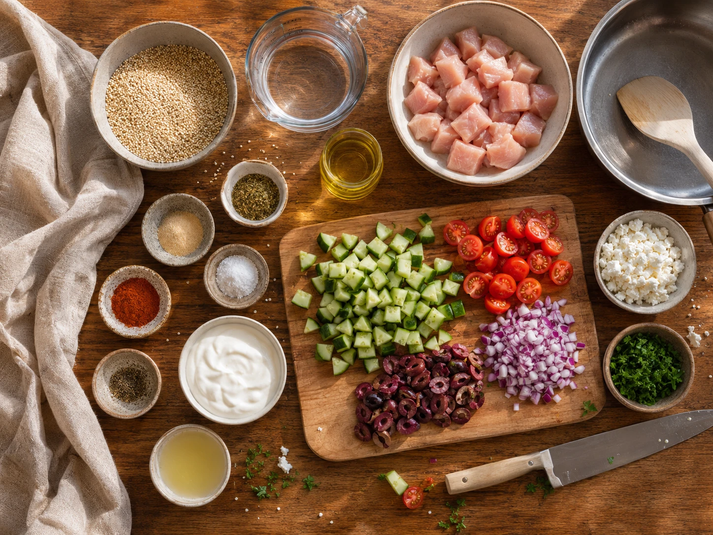Mediterranean Chicken Quinoa Bowls preparation