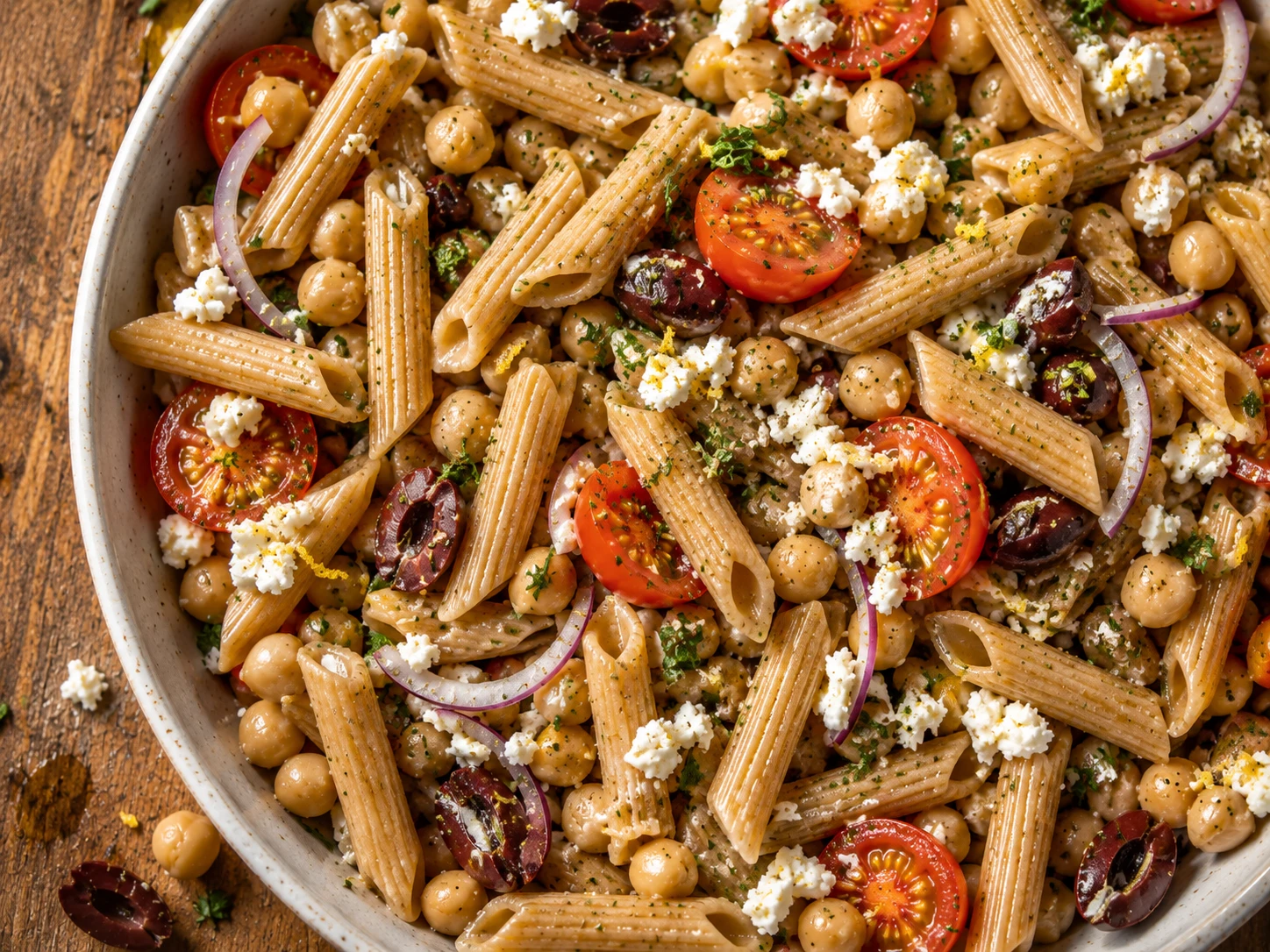 Mediterranean Chickpea Pasta aerial view