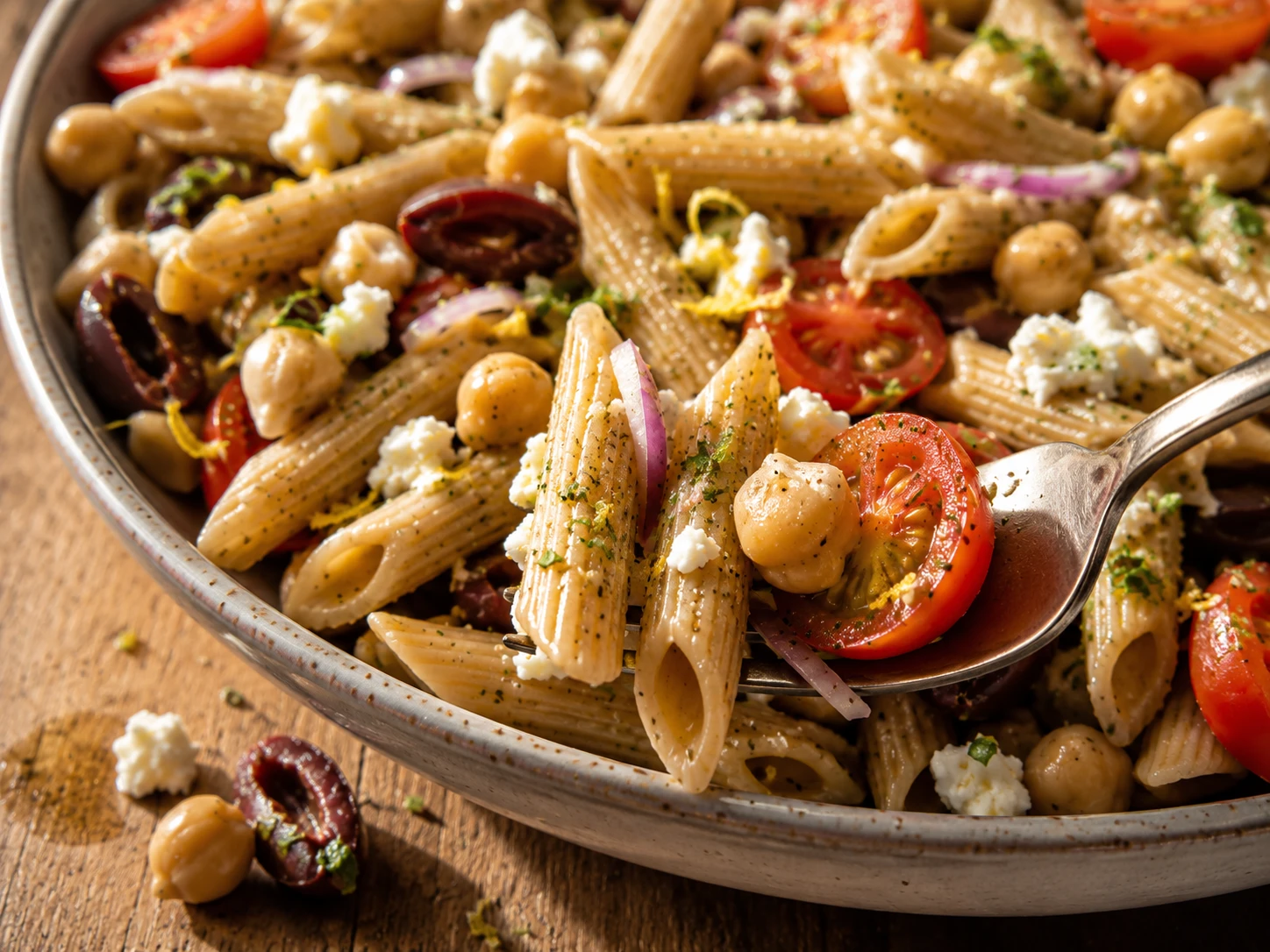 Mediterranean Chickpea Pasta close up