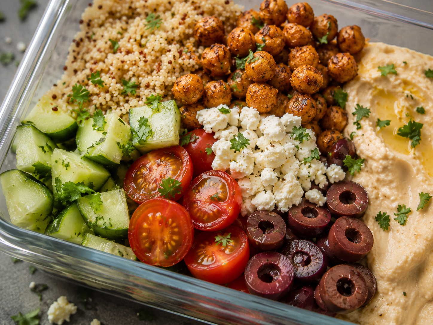 Mediterranean Chickpea Quinoa Boxes close up