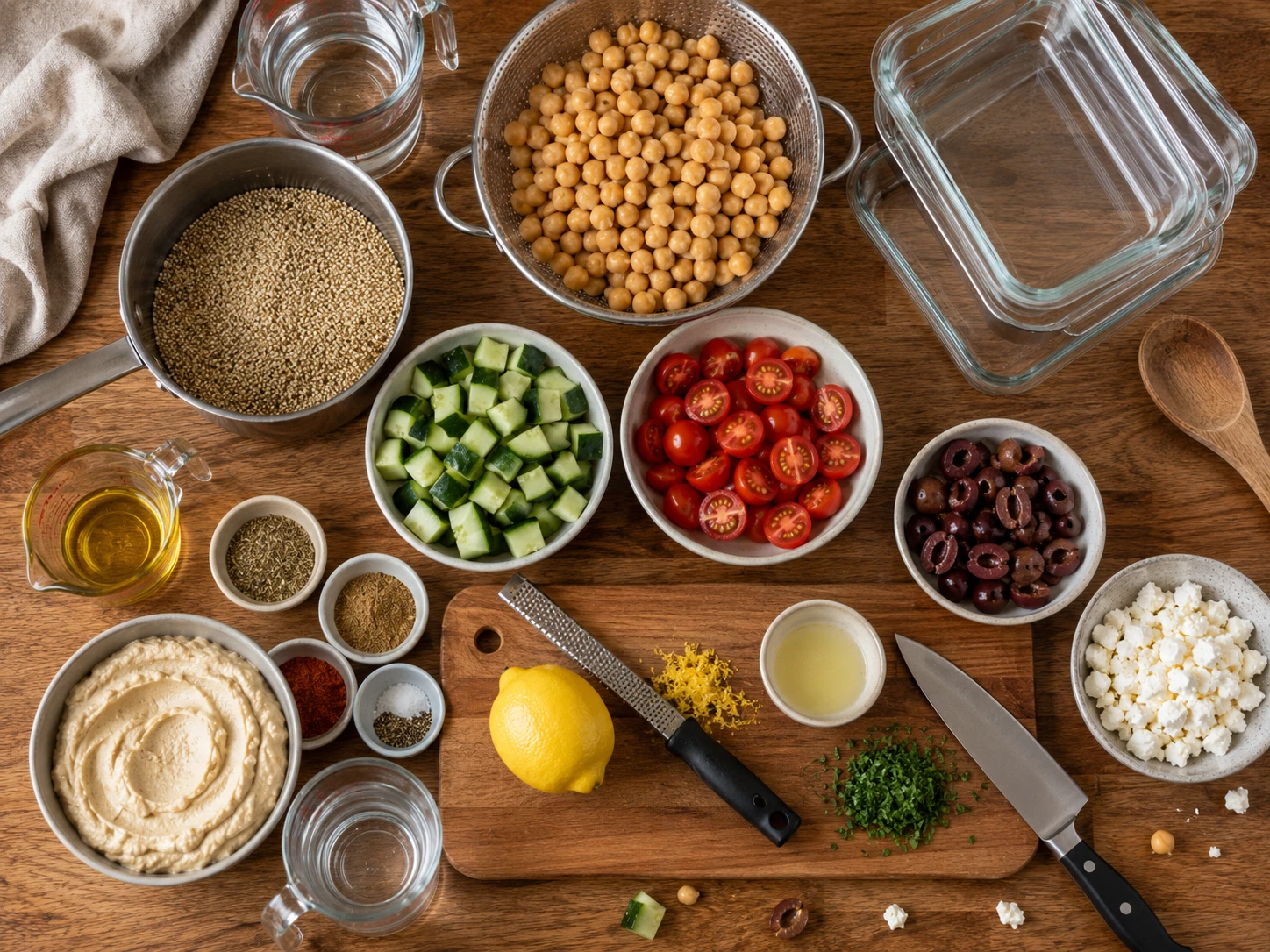 Mediterranean Chickpea Quinoa Boxes preparation