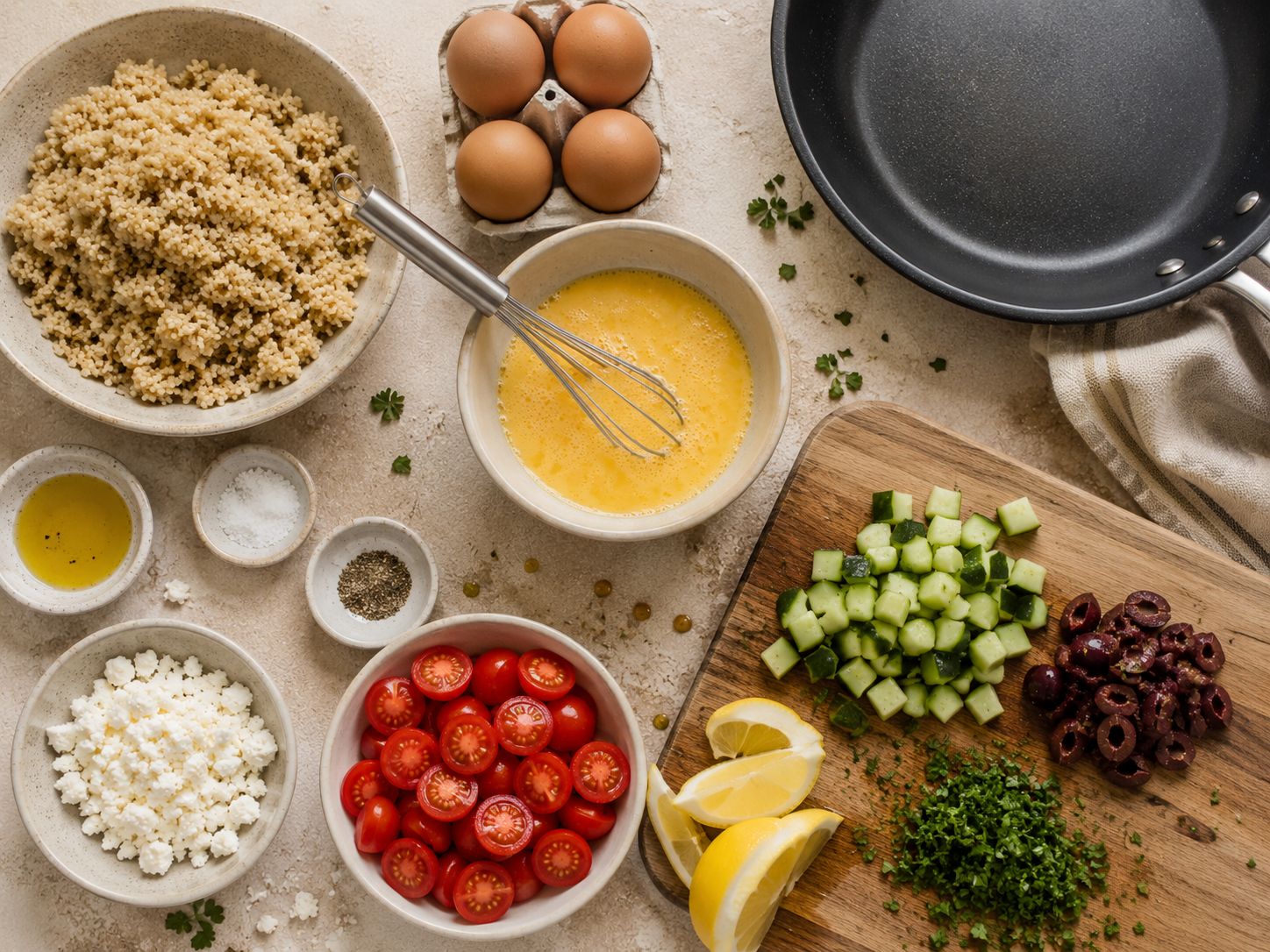 Mediterranean Egg Breakfast Bowl preparation