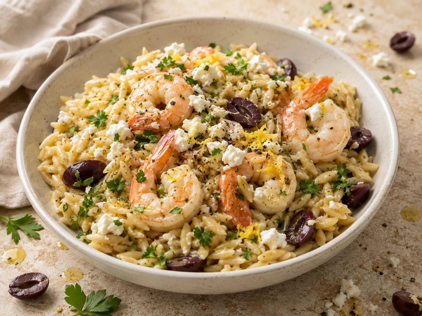 Mediterranean Garlic Shrimp Orzo