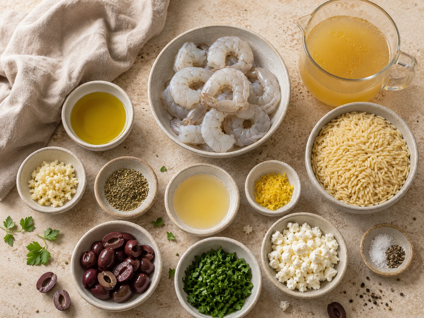 Mediterranean Garlic Shrimp Orzo preparation