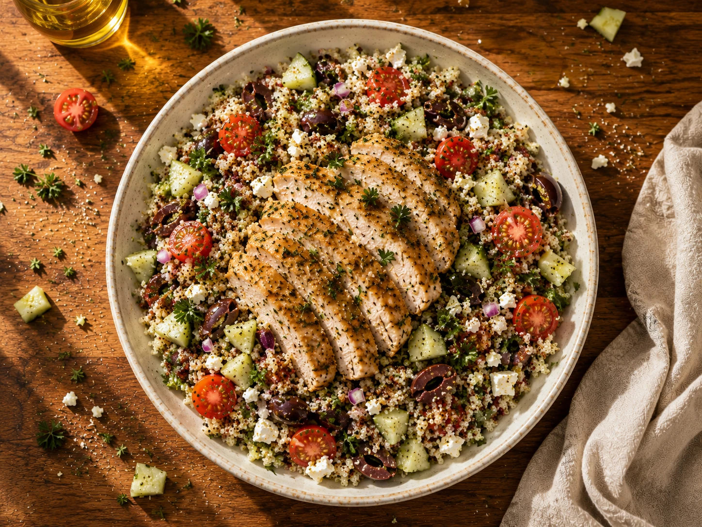 Mediterranean Quinoa Chicken Salad aerial view