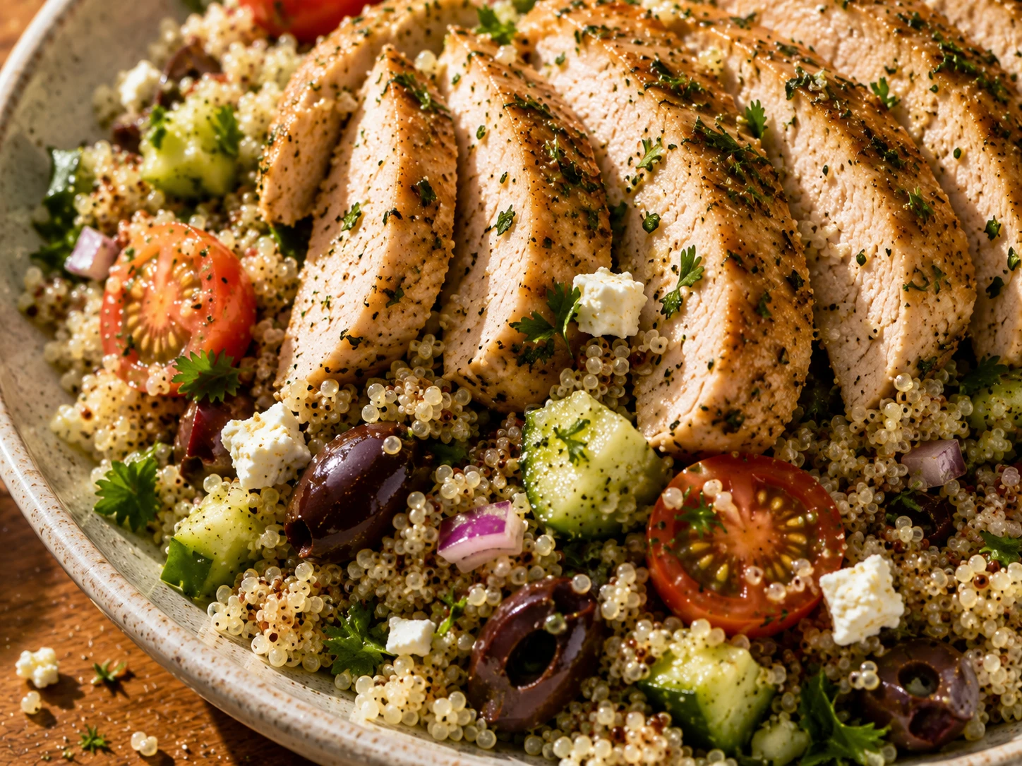 Mediterranean Quinoa Chicken Salad close up