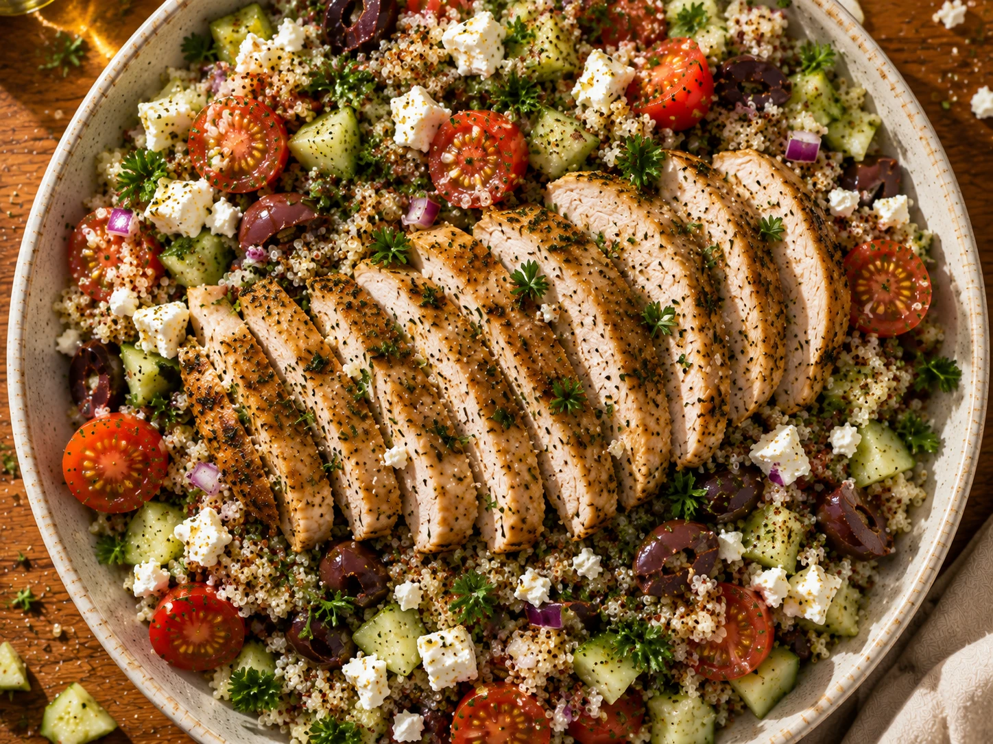 Mediterranean Quinoa Chicken Salad preparation