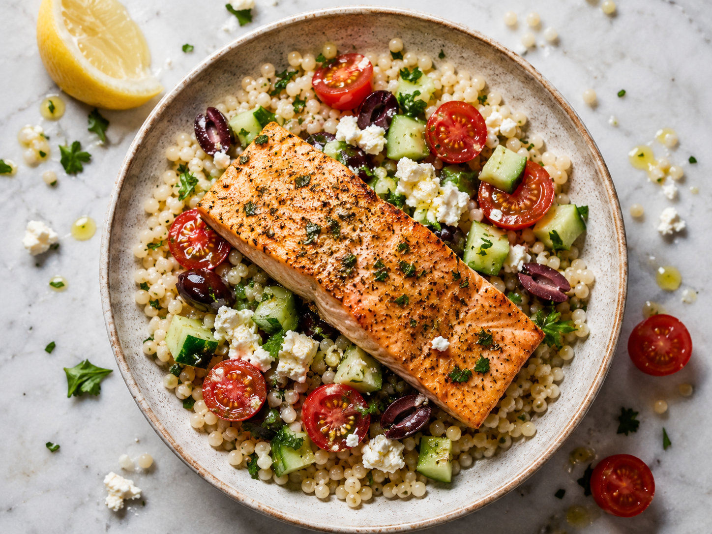 Mediterranean Salmon Couscous Bowls