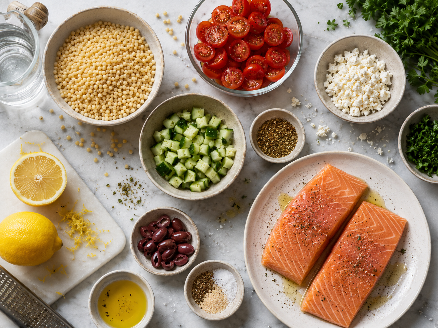 Mediterranean Salmon Couscous Bowls preparation