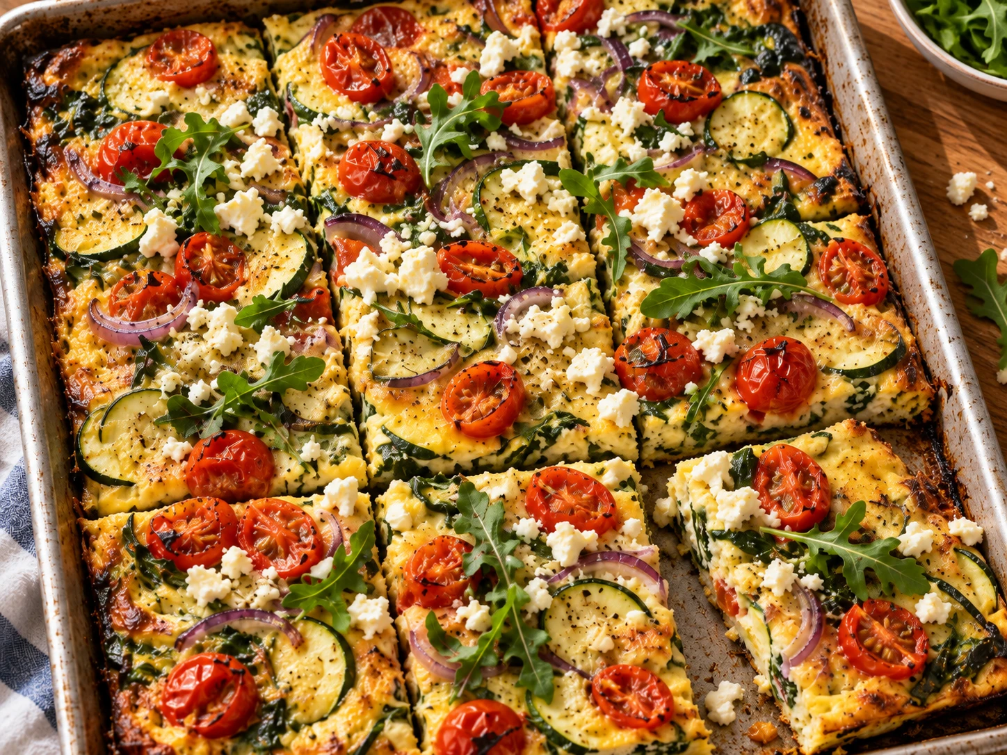 Mediterranean Sheet Pan Egg Bake aerial view