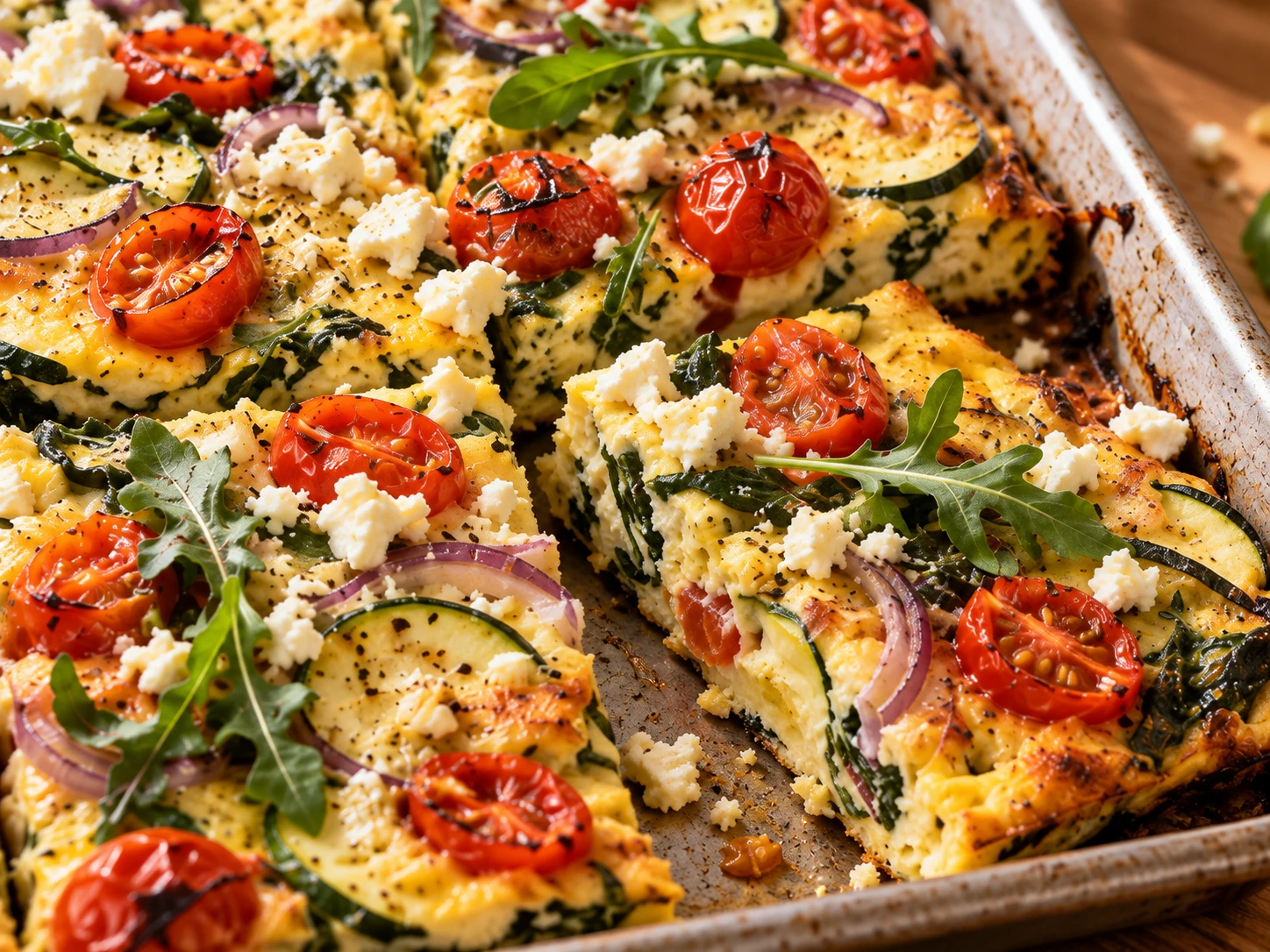 Mediterranean Sheet Pan Egg Bake close up