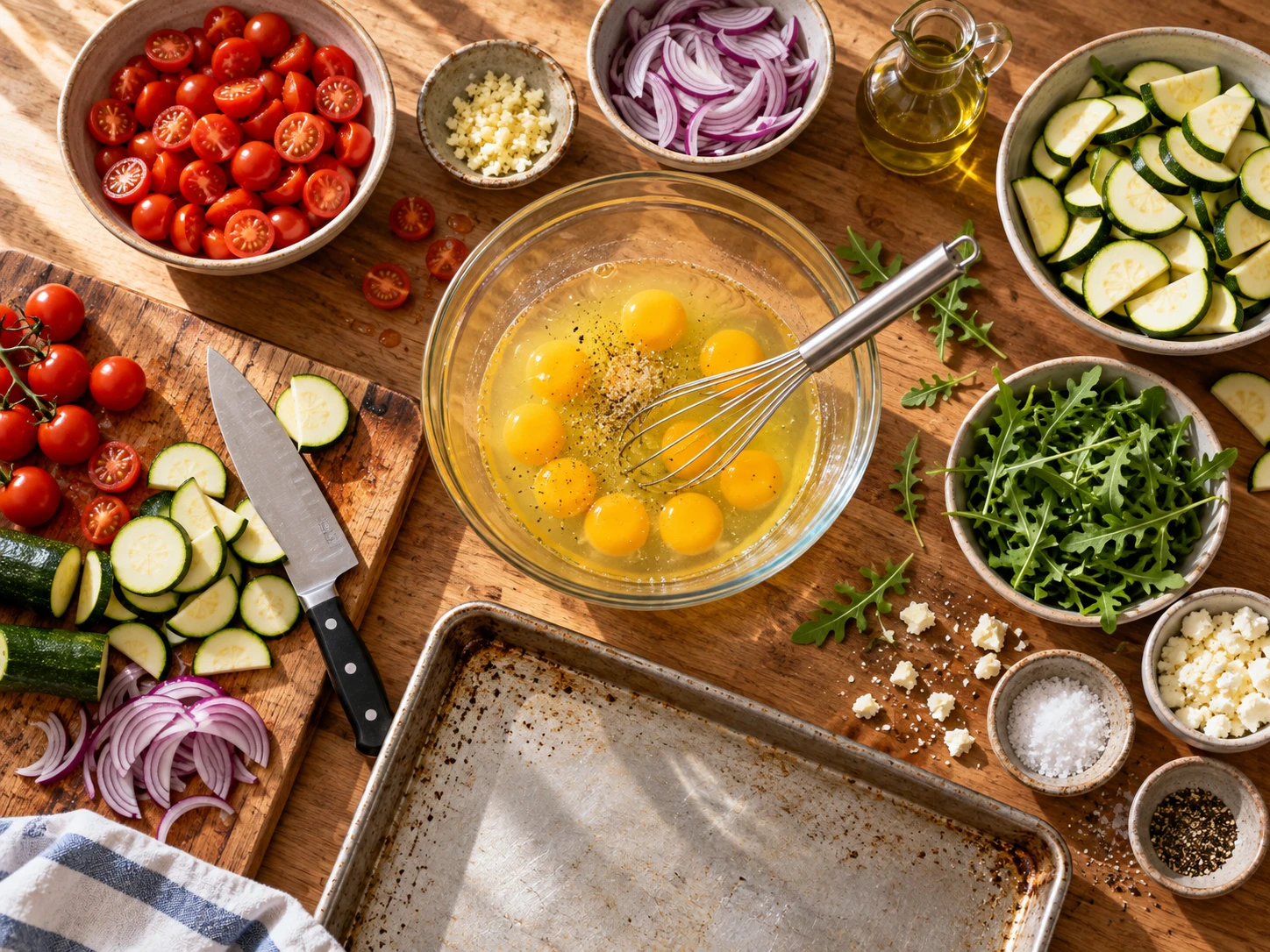 Mediterranean Sheet Pan Egg Bake preparation