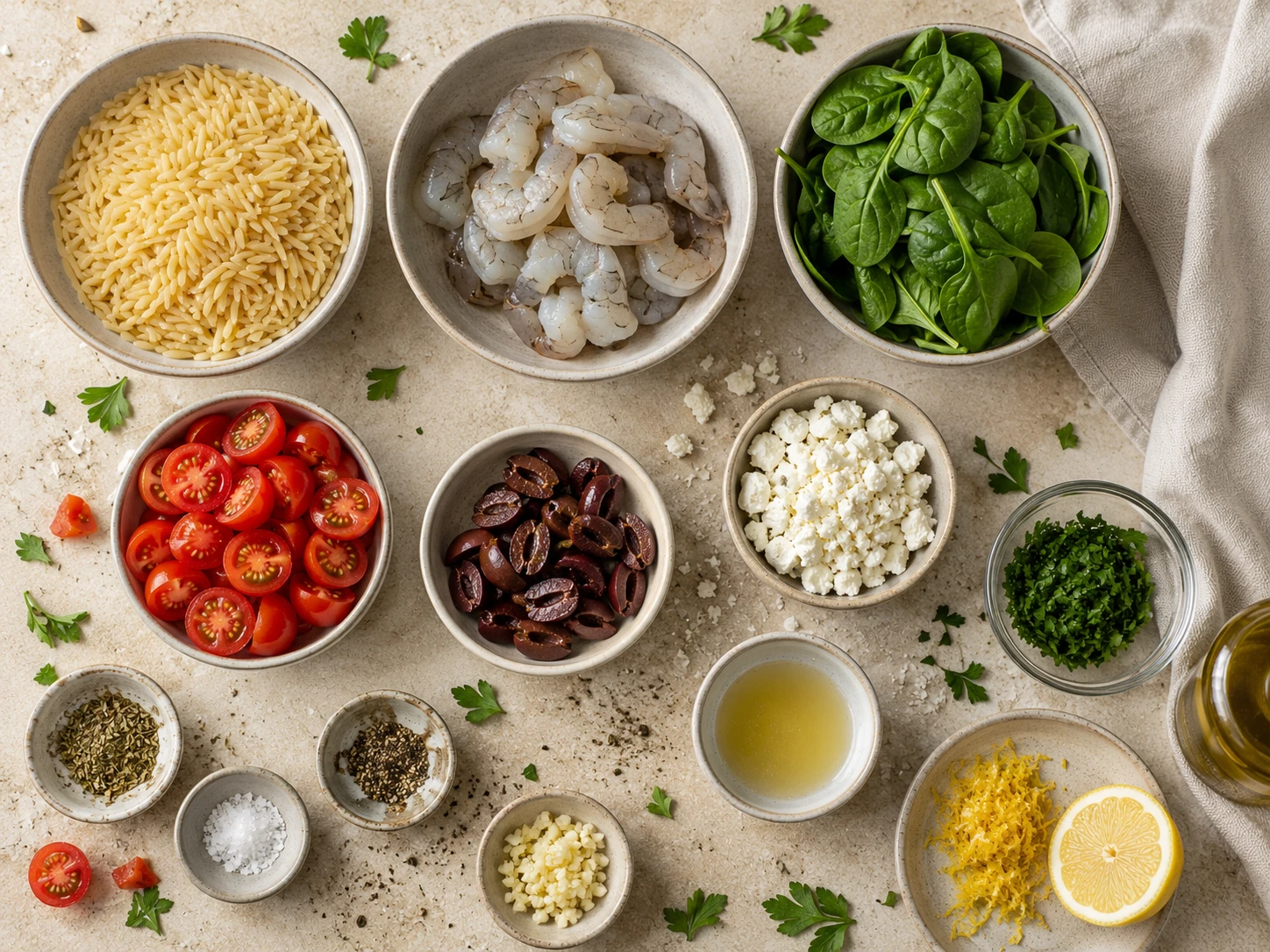 Mediterranean Shrimp Orzo preparation