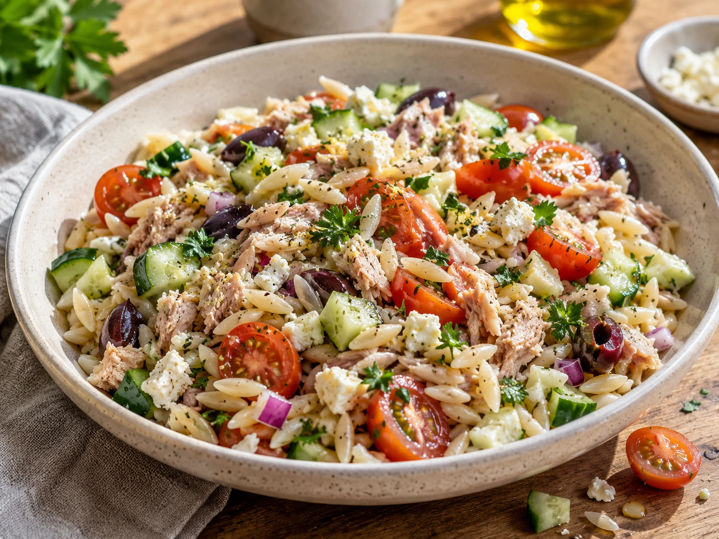 Mediterranean Tuna Orzo Bowl
