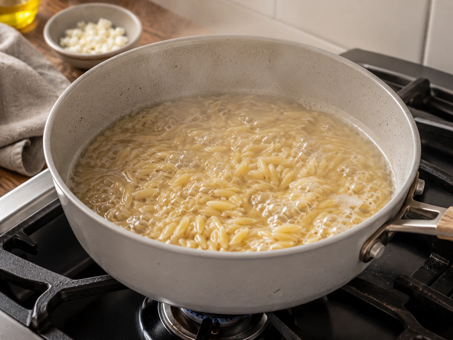 Mediterranean Tuna Orzo Bowl preparation