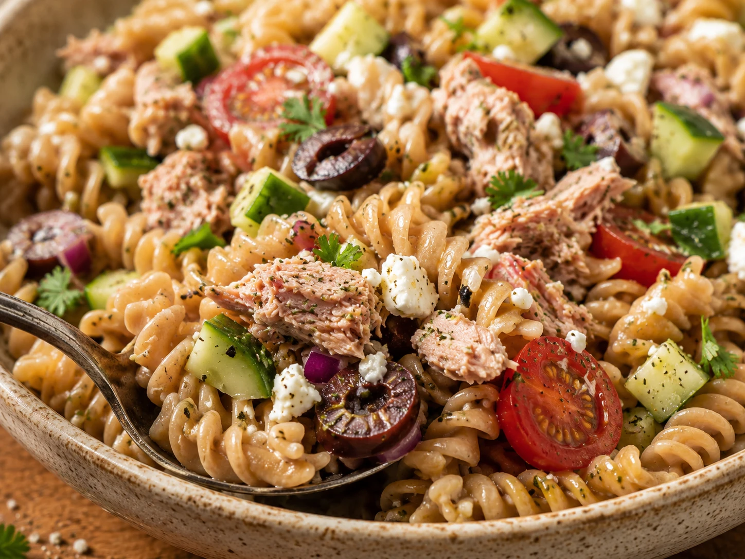 Mediterranean Tuna Pasta Salad close up