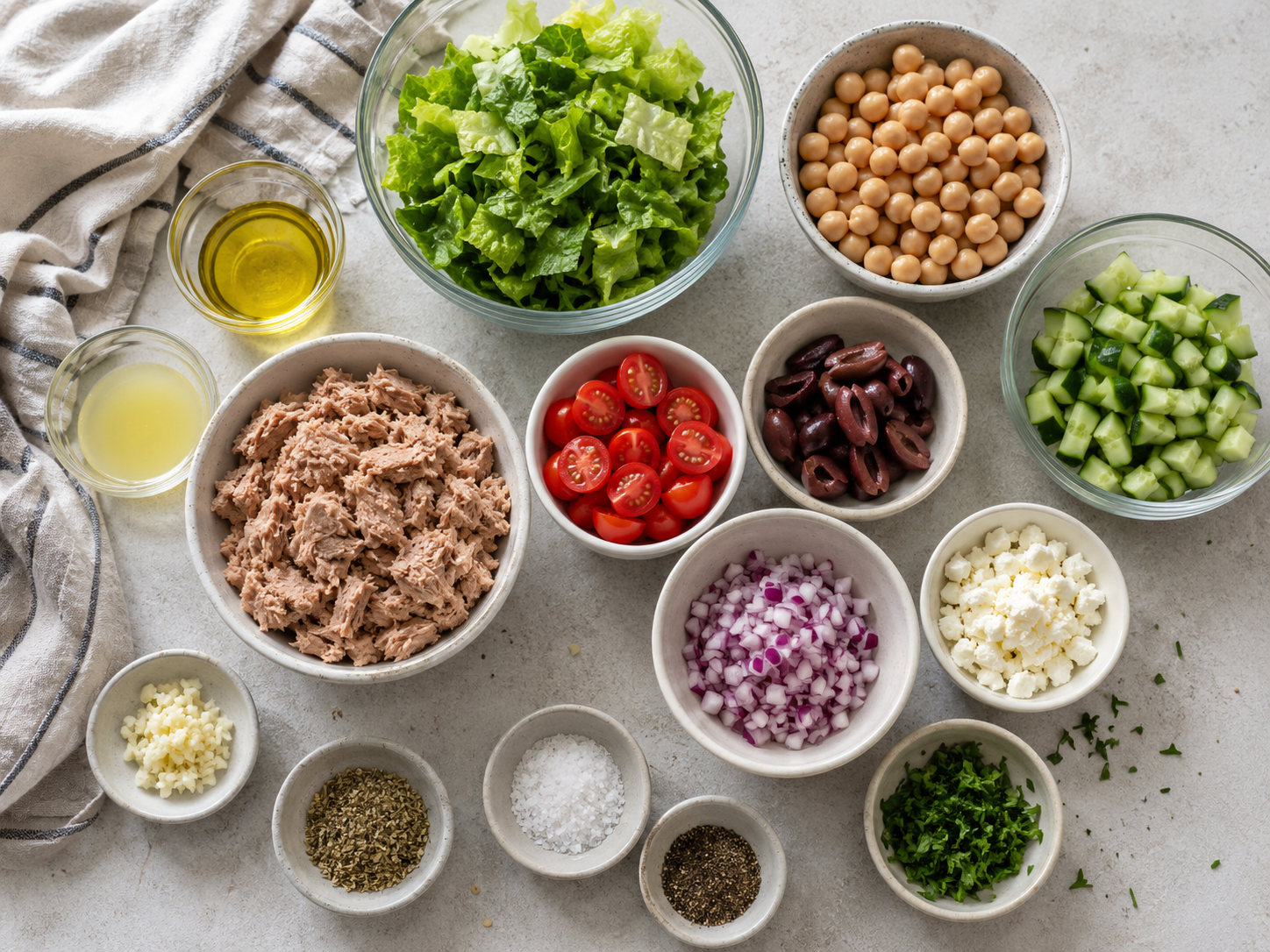 Mediterranean Tuna Salad Bowl preparation