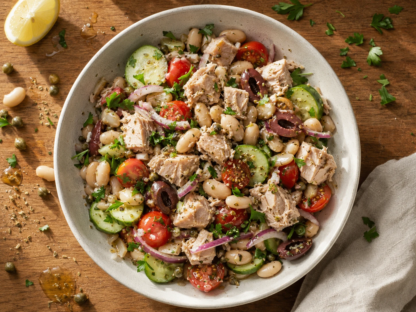 Mediterranean Tuna White Bean Salad aerial view