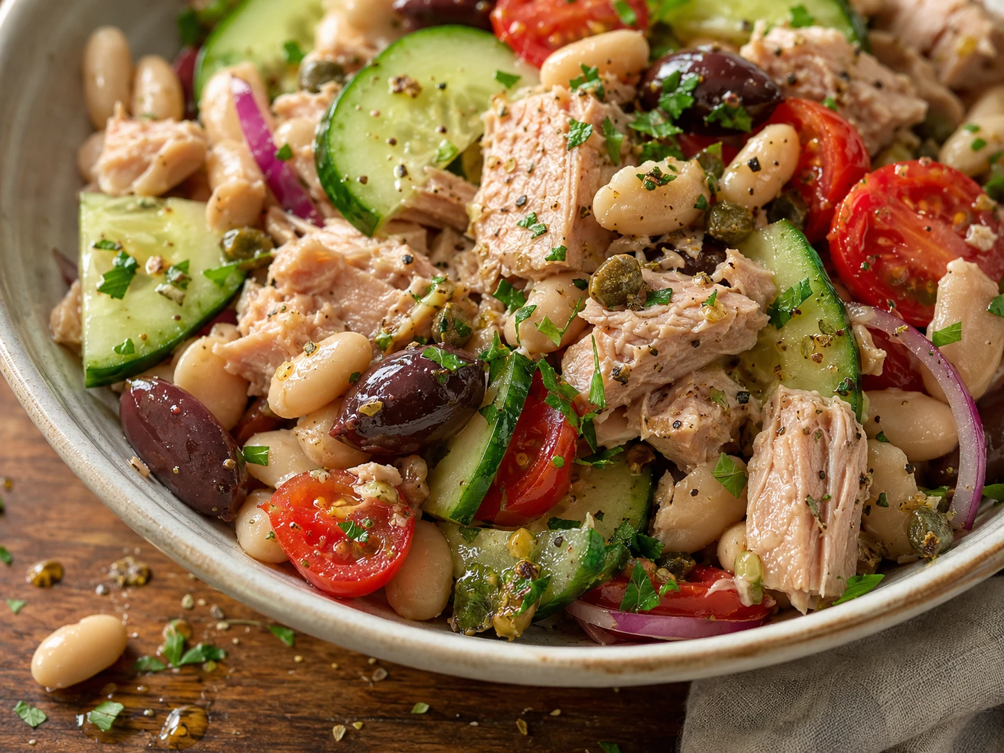 Mediterranean Tuna White Bean Salad close up