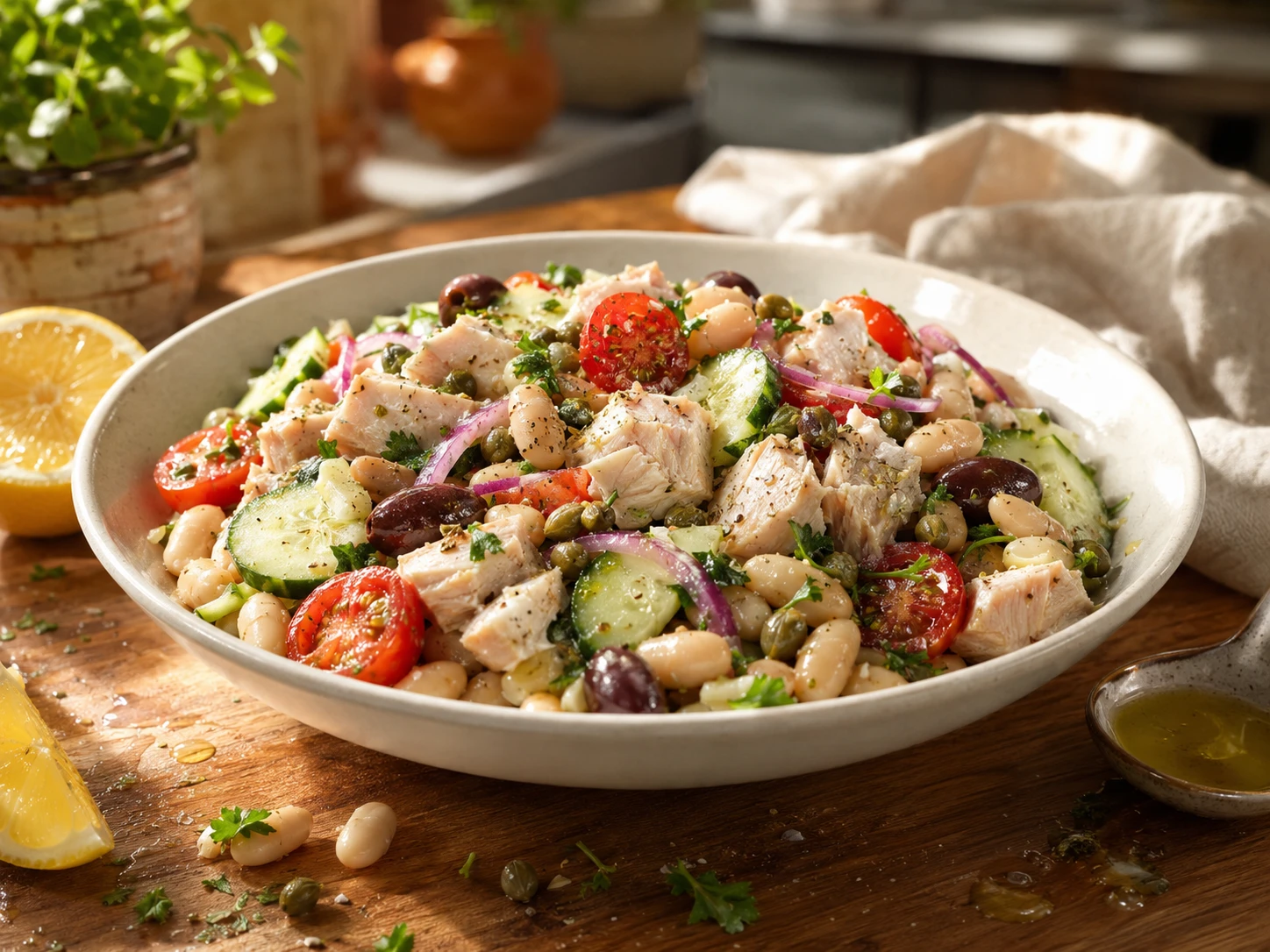 Mediterranean Tuna White Bean Salad preparation