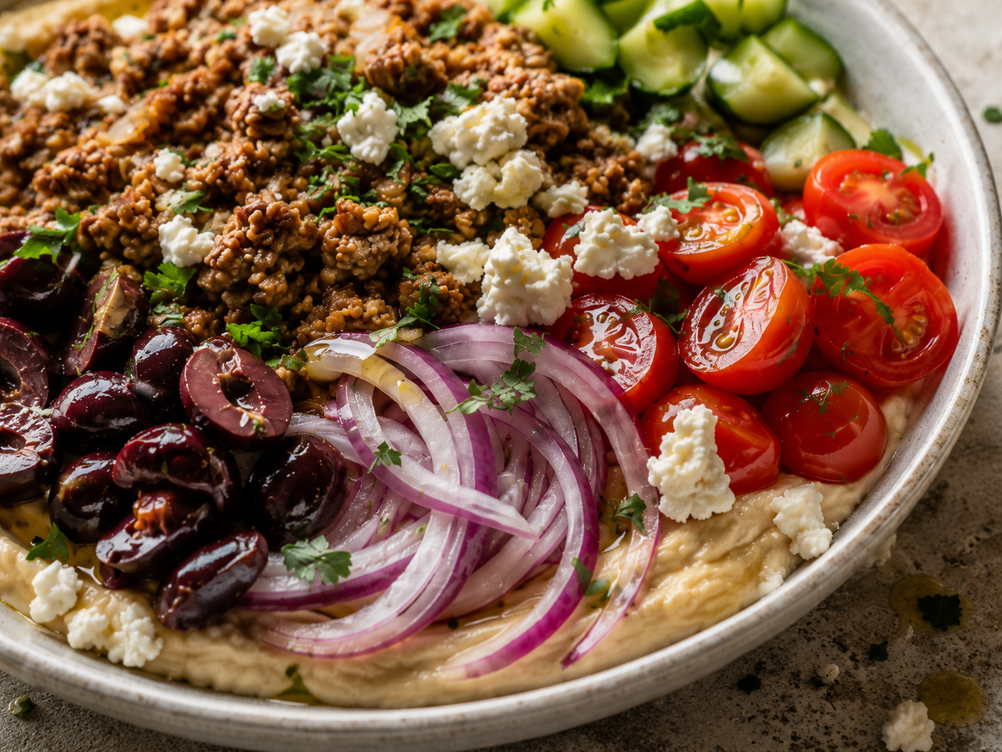 Mediterranean Turkey Hummus Bowl close up
