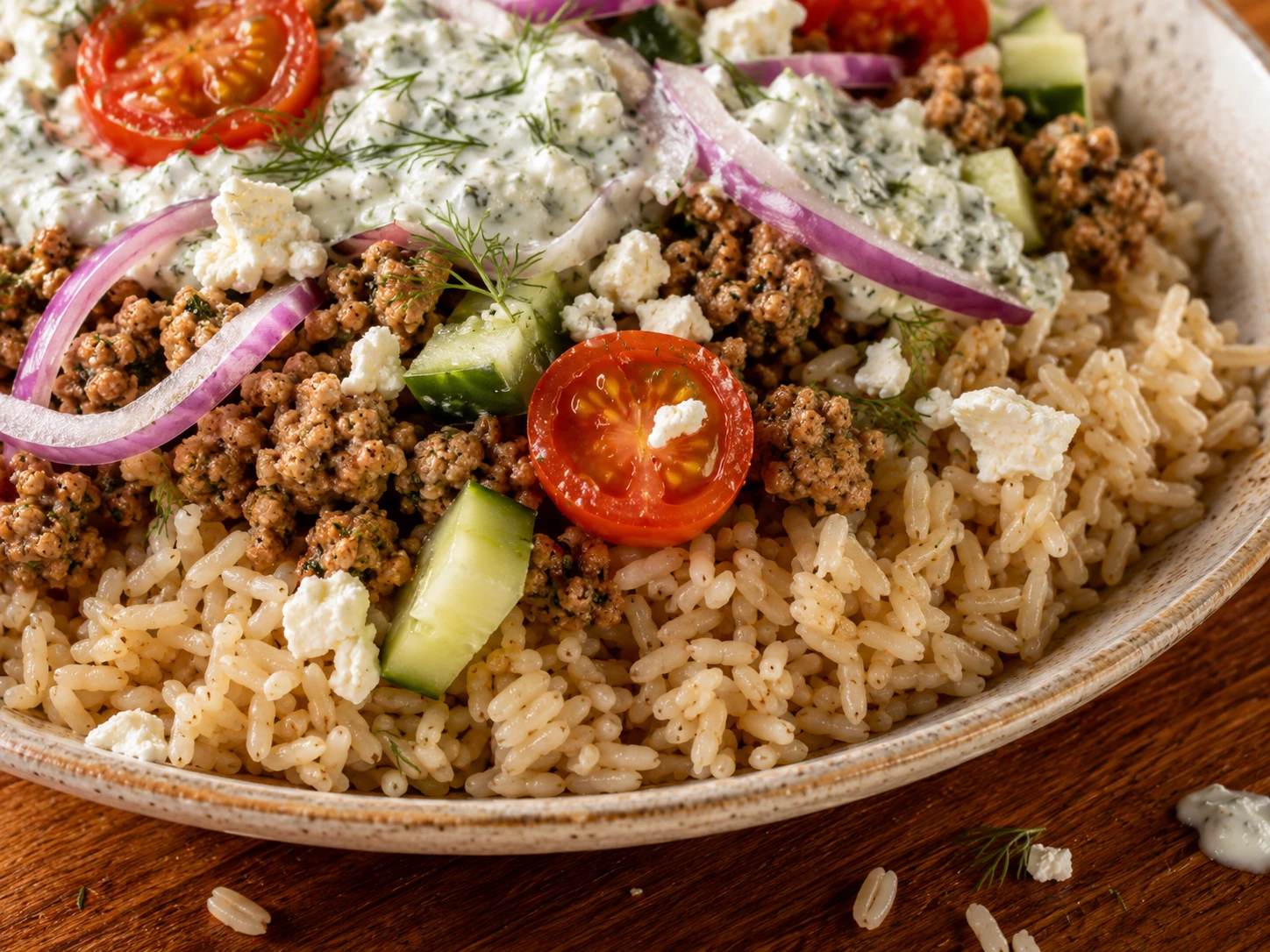 Mediterranean Turkey Rice Bowls aerial view