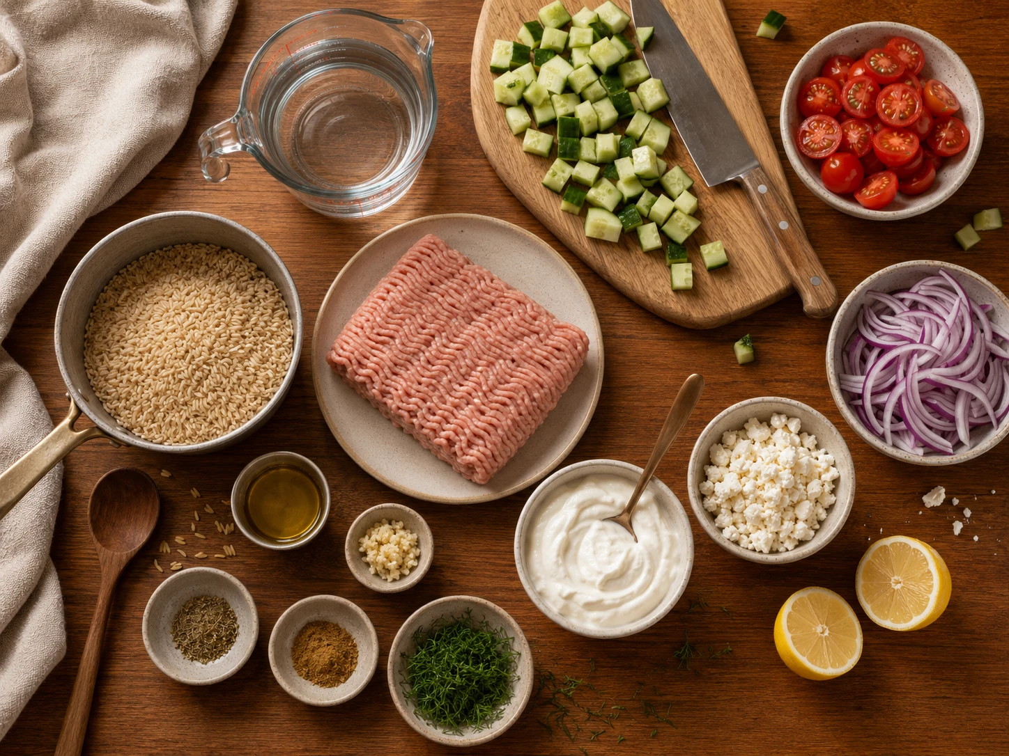 Mediterranean Turkey Rice Bowls preparation