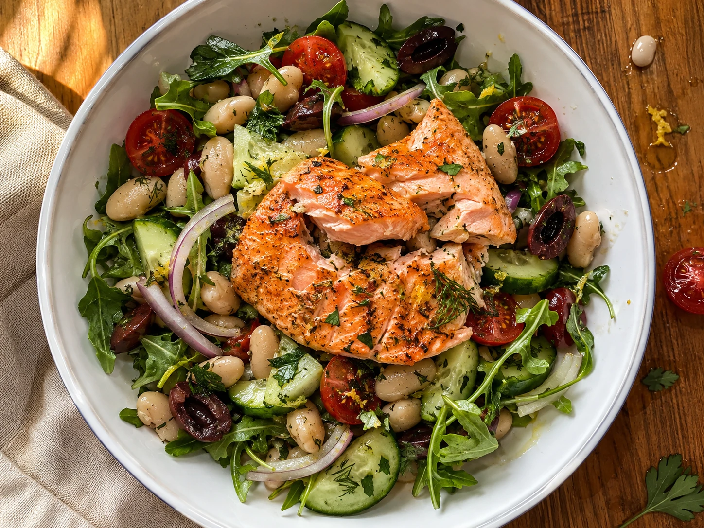 Mediterranean White Bean and Salmon Salad
