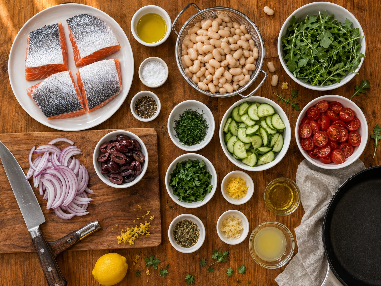 Mediterranean White Bean and Salmon Salad preparation