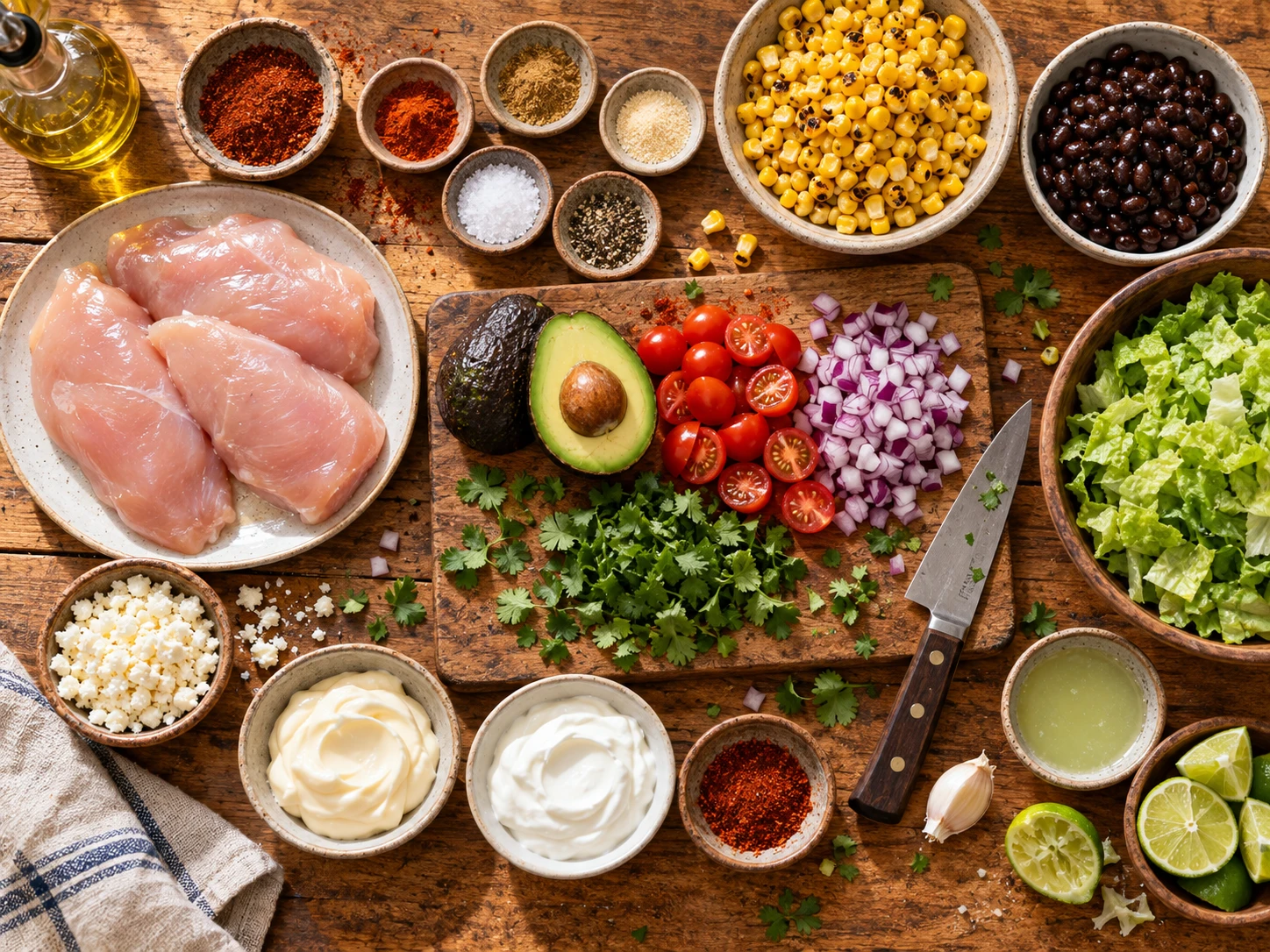 Mexican Street Corn Chicken Salad preparation