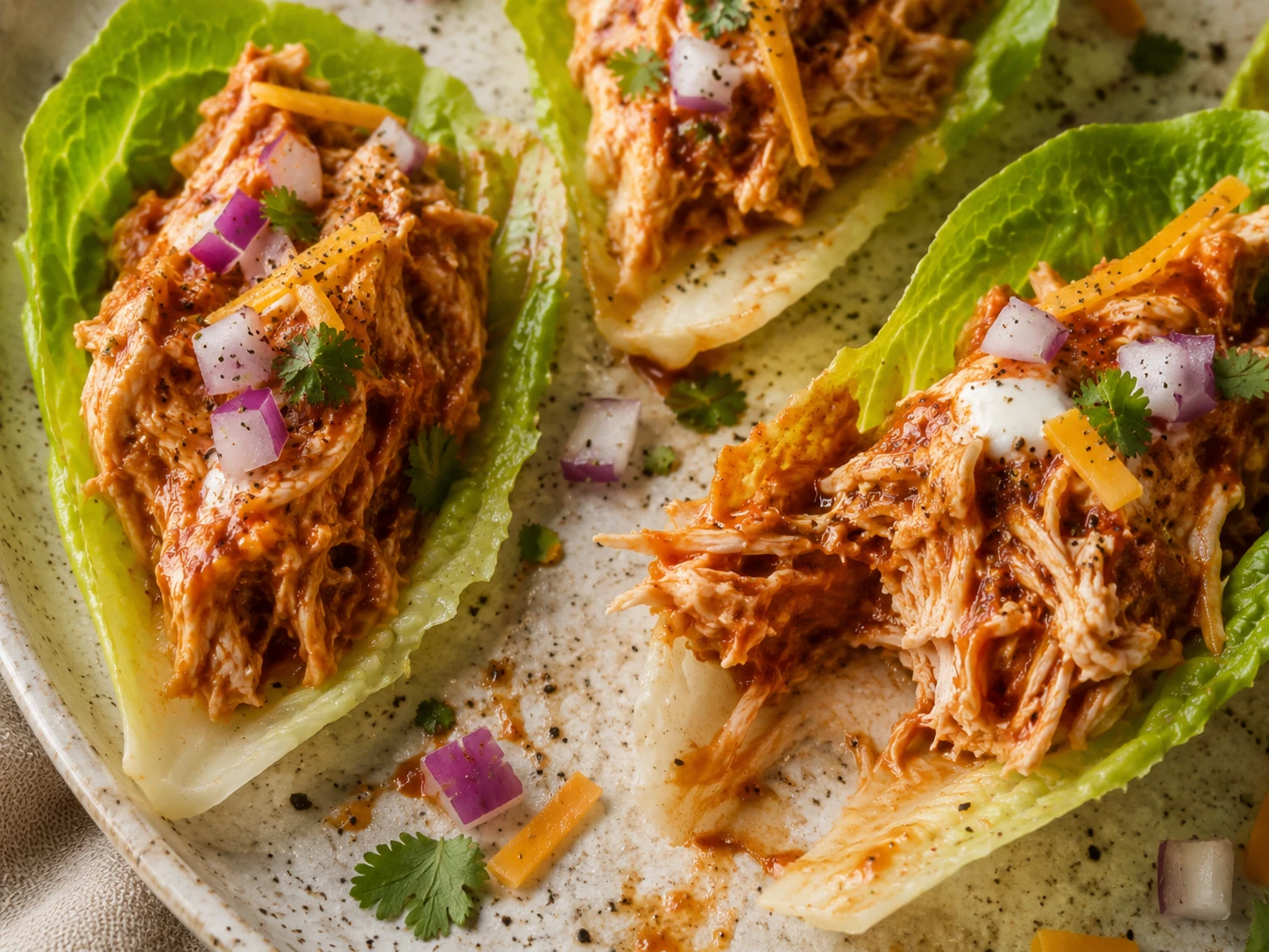 Mini BBQ Chicken Lettuce Cups close up