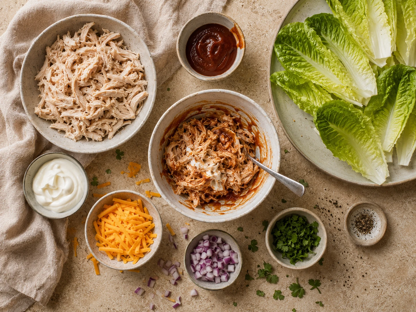Mini BBQ Chicken Lettuce Cups preparation