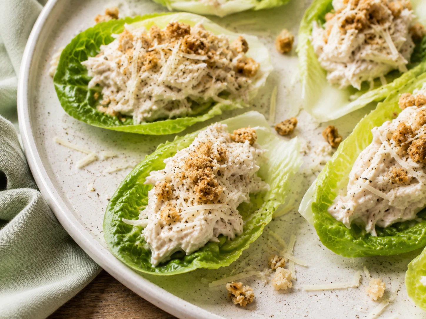 Mini Chicken Caesar Lettuce Wraps close up
