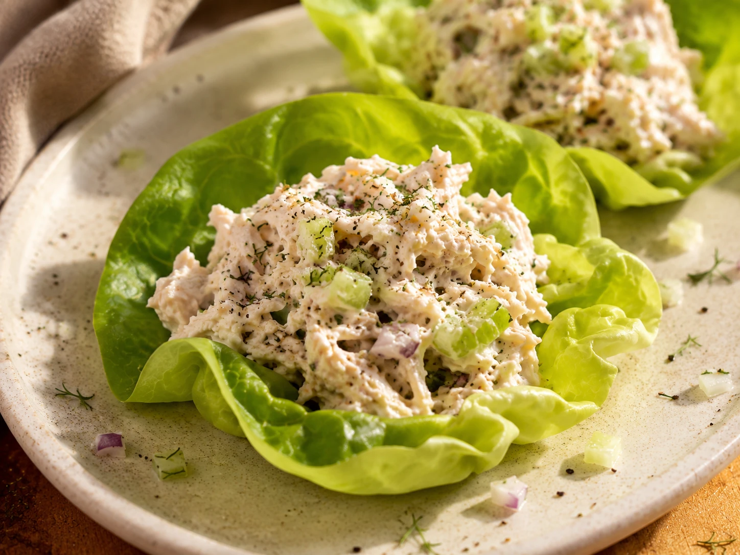 Mini Chicken Salad Lettuce Cups close up