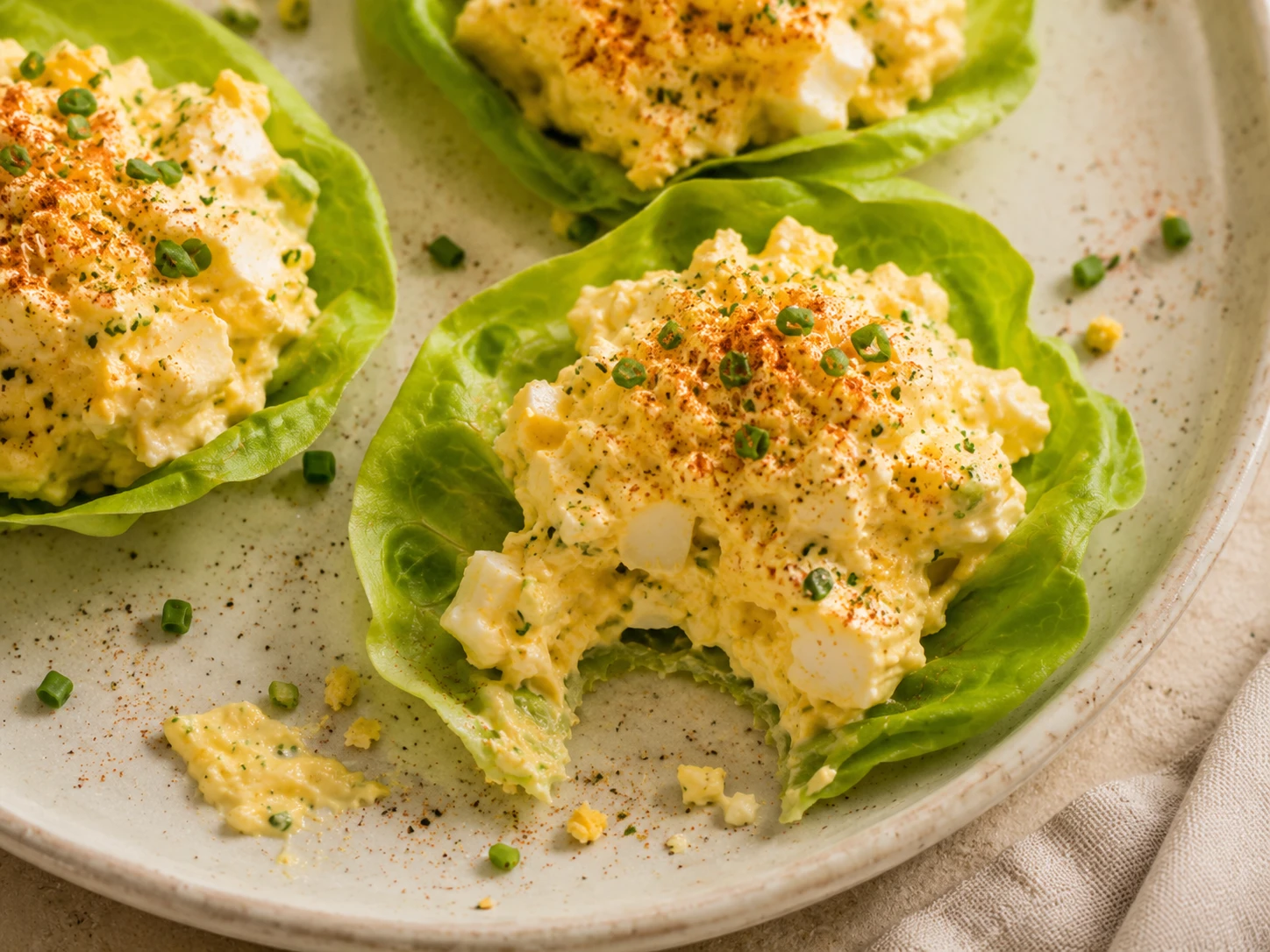 Mini Egg Salad Lettuce Cups close up